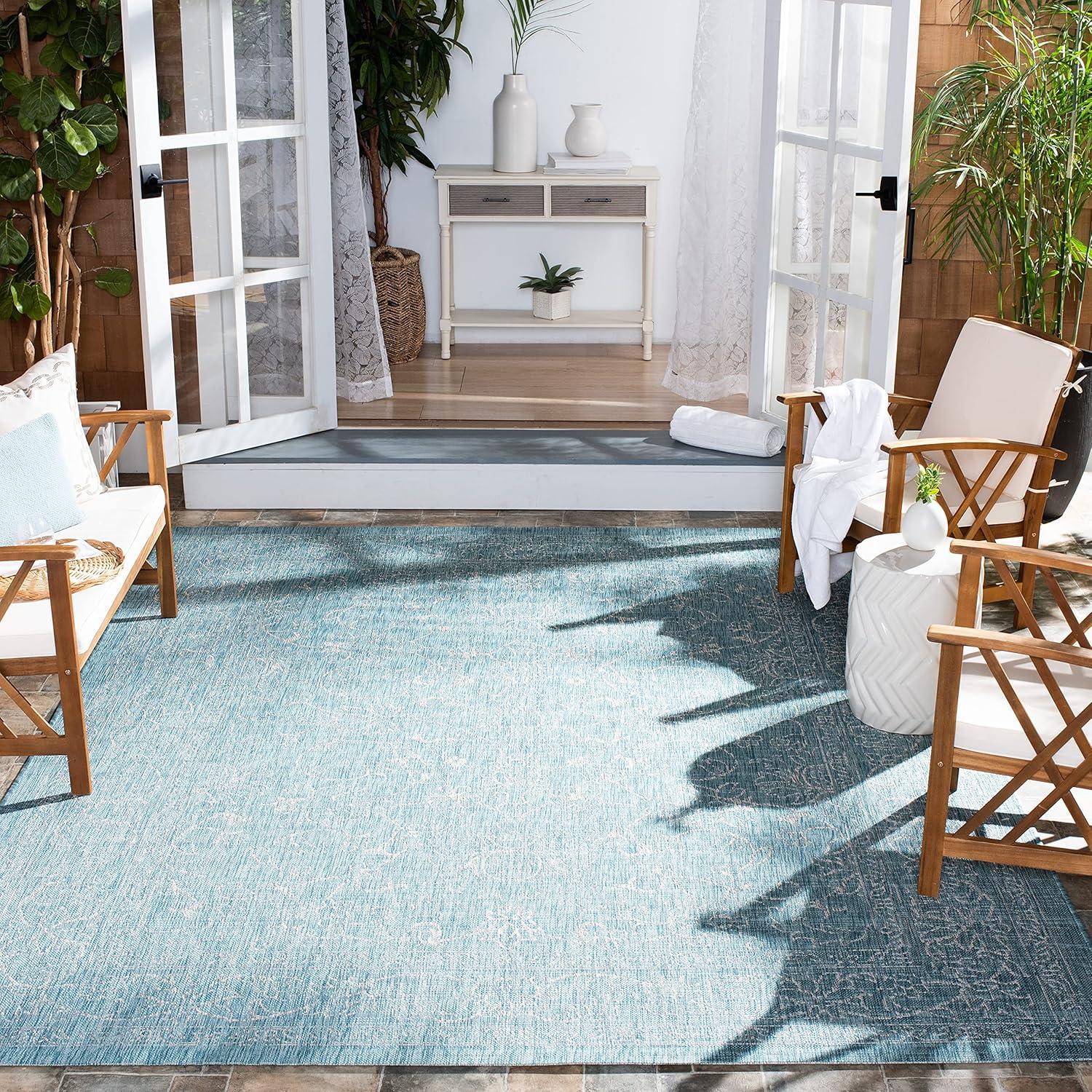 image:imageSAFAVIEH Washable Rug Outdoor Courtyard Collection 9 x 12 Aqua Blue amp Grey NonShedding amp Easy Cleaning Ideal for Patio Backyard Mudroom CY868037121AquaGrey