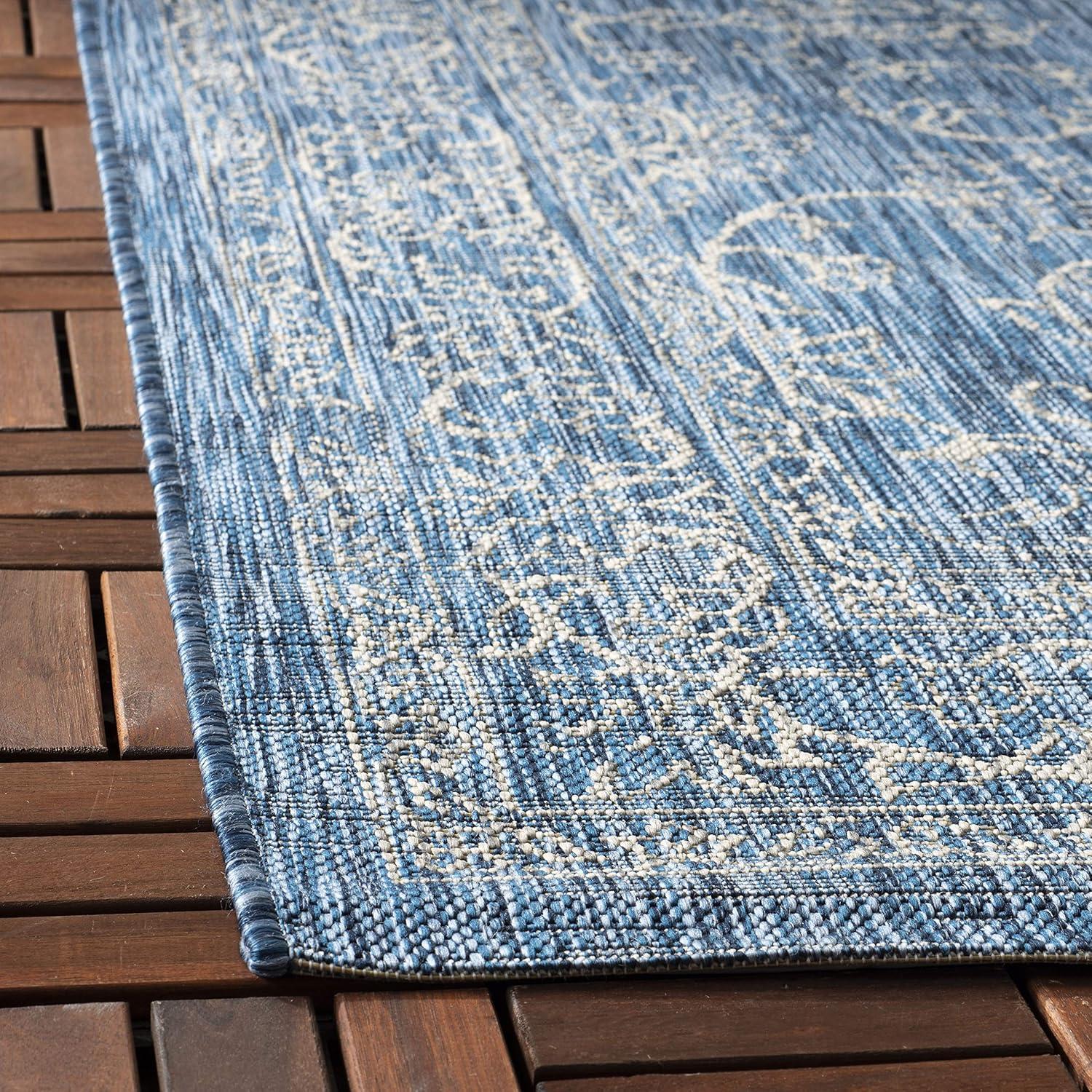 image:imageSAFAVIEH Washable Rug Outdoor Courtyard Collection 9 x 12 Aqua Blue amp Grey NonShedding amp Easy Cleaning Ideal for Patio Backyard Mudroom CY868037121NavyIvory