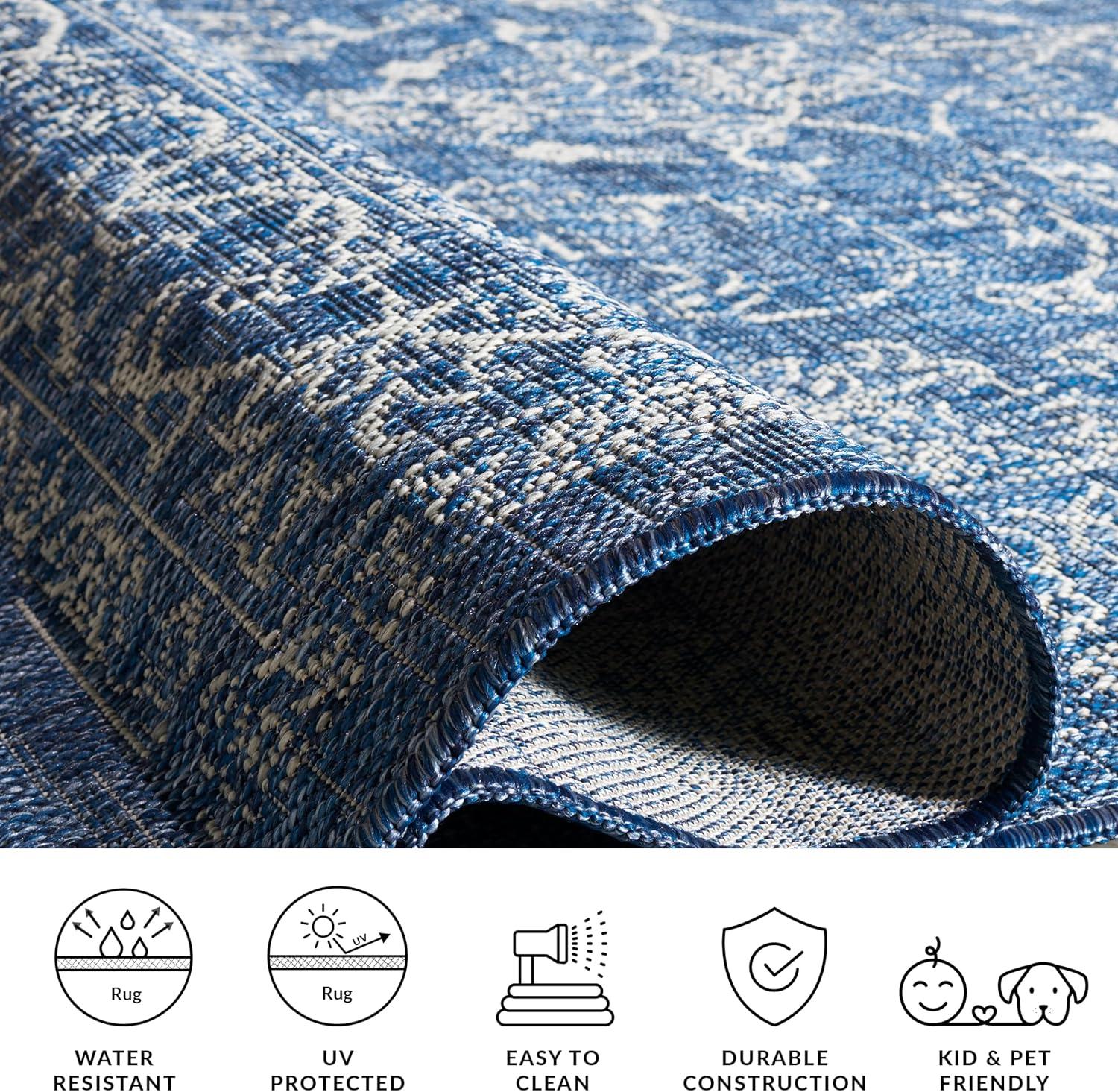 image:imageSAFAVIEH Washable Rug Outdoor Courtyard Collection 9 x 12 Aqua Blue amp Grey NonShedding amp Easy Cleaning Ideal for Patio Backyard Mudroom CY868037121NavyIvory