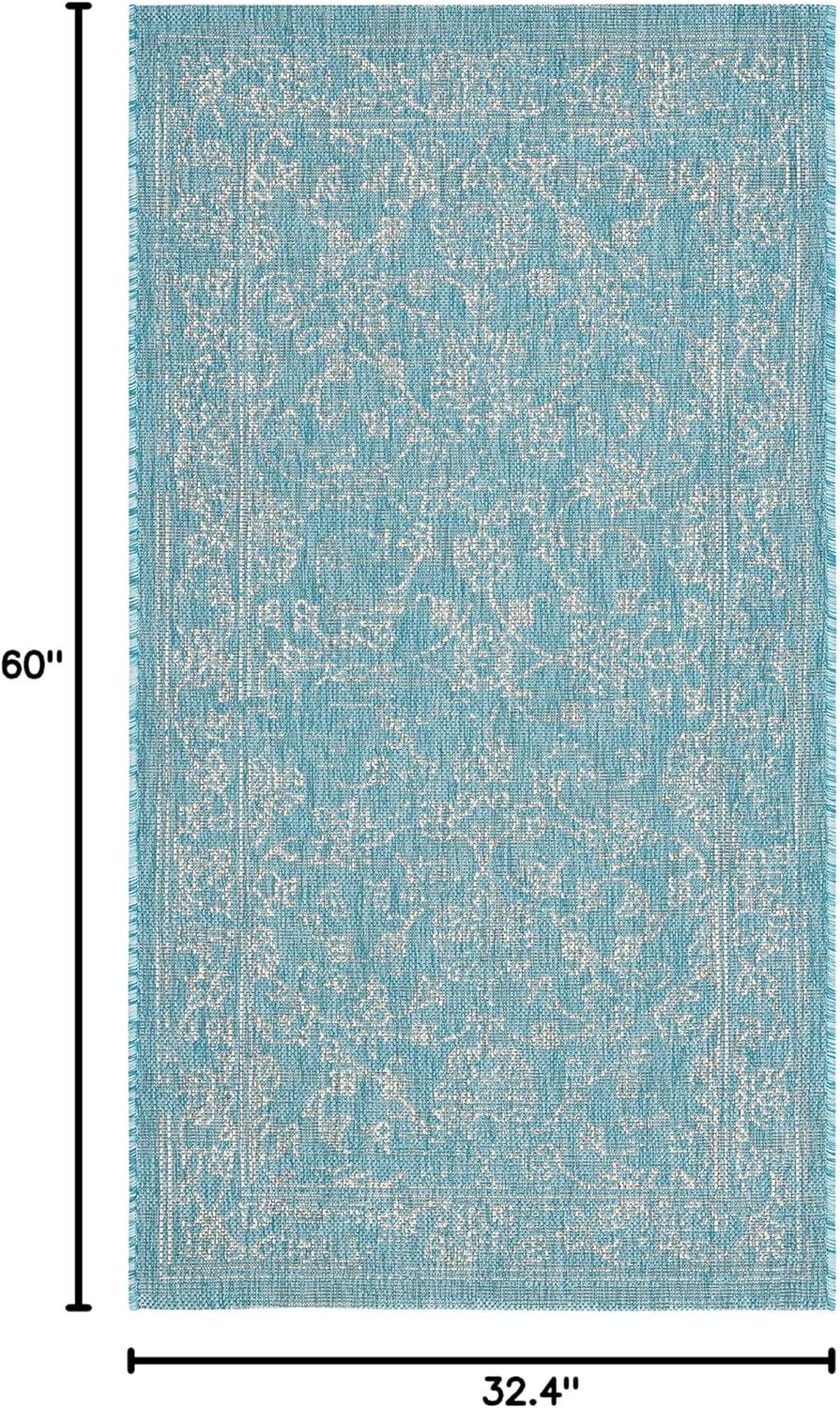 image:imageSAFAVIEH Washable Rug Outdoor Courtyard Collection 9 x 12 Aqua Blue amp Grey NonShedding amp Easy Cleaning Ideal for Patio Backyard Mudroom CY868037121AquaGrey