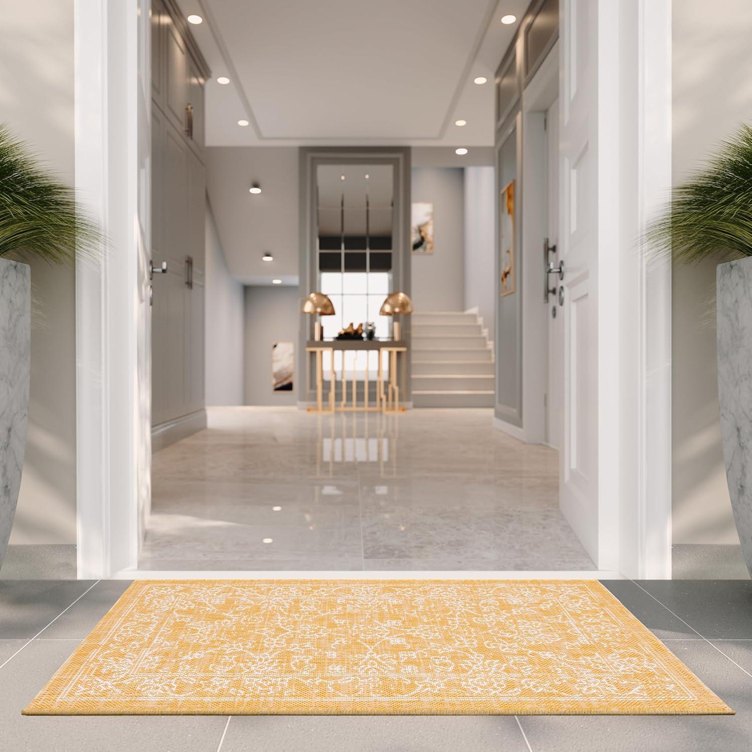 image:imageSAFAVIEH Washable Rug Outdoor Courtyard Collection 9 x 12 Aqua Blue amp Grey NonShedding amp Easy Cleaning Ideal for Patio Backyard Mudroom CY868037121GoldIvory