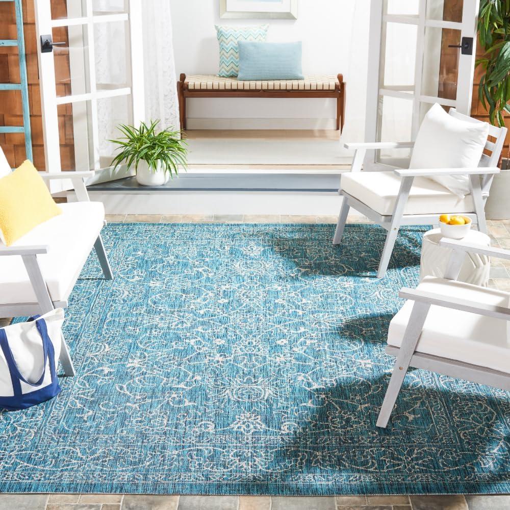 image:imageSAFAVIEH Washable Rug Outdoor Courtyard Collection 9 x 12 Aqua Blue amp Grey NonShedding amp Easy Cleaning Ideal for Patio Backyard Mudroom CY868037121Turquoise