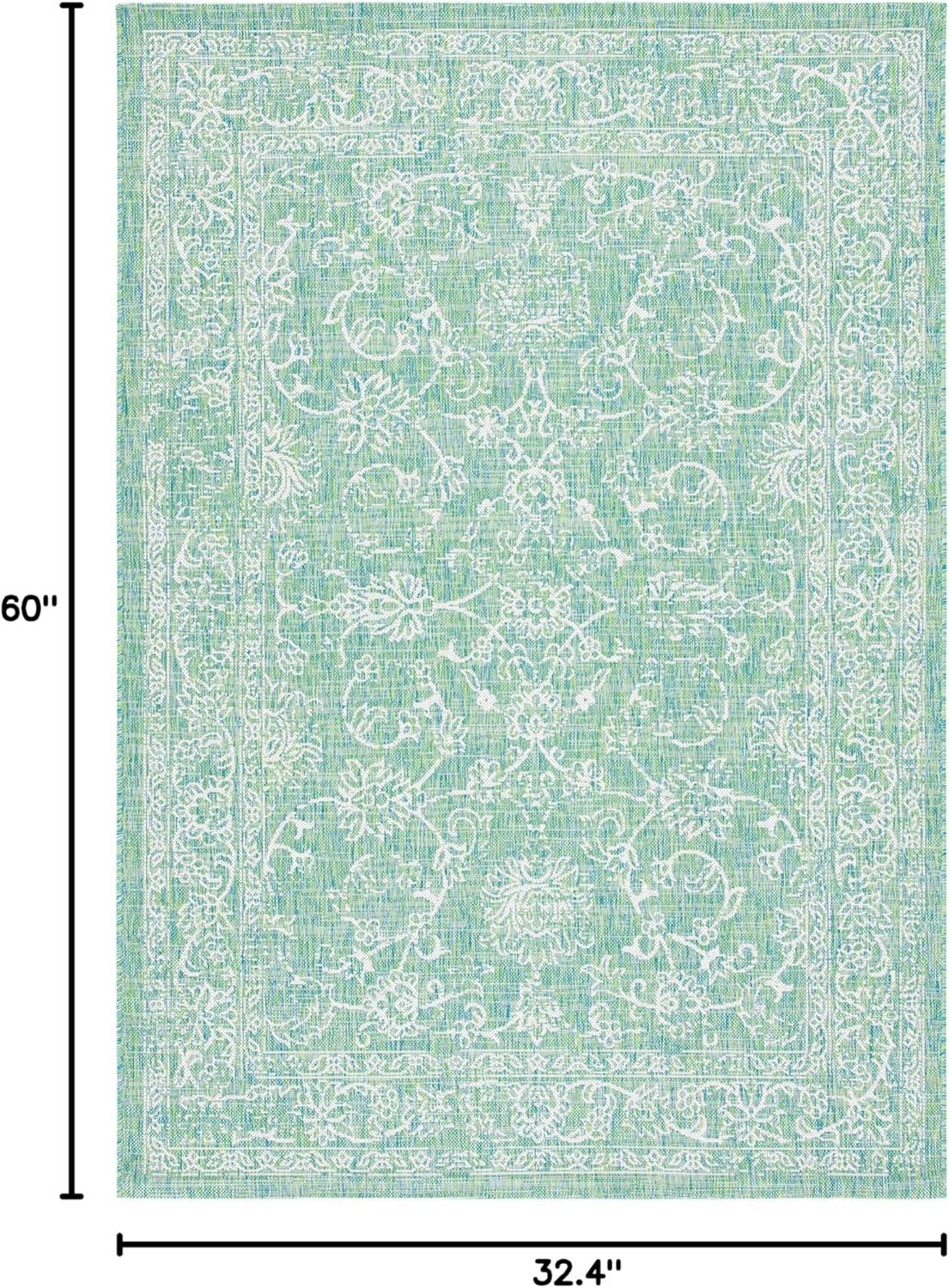 image:imageSAFAVIEH Washable Rug Outdoor Courtyard Collection 9 x 12 Aqua Blue amp Grey NonShedding amp Easy Cleaning Ideal for Patio Backyard Mudroom CY868037121GreenIvory