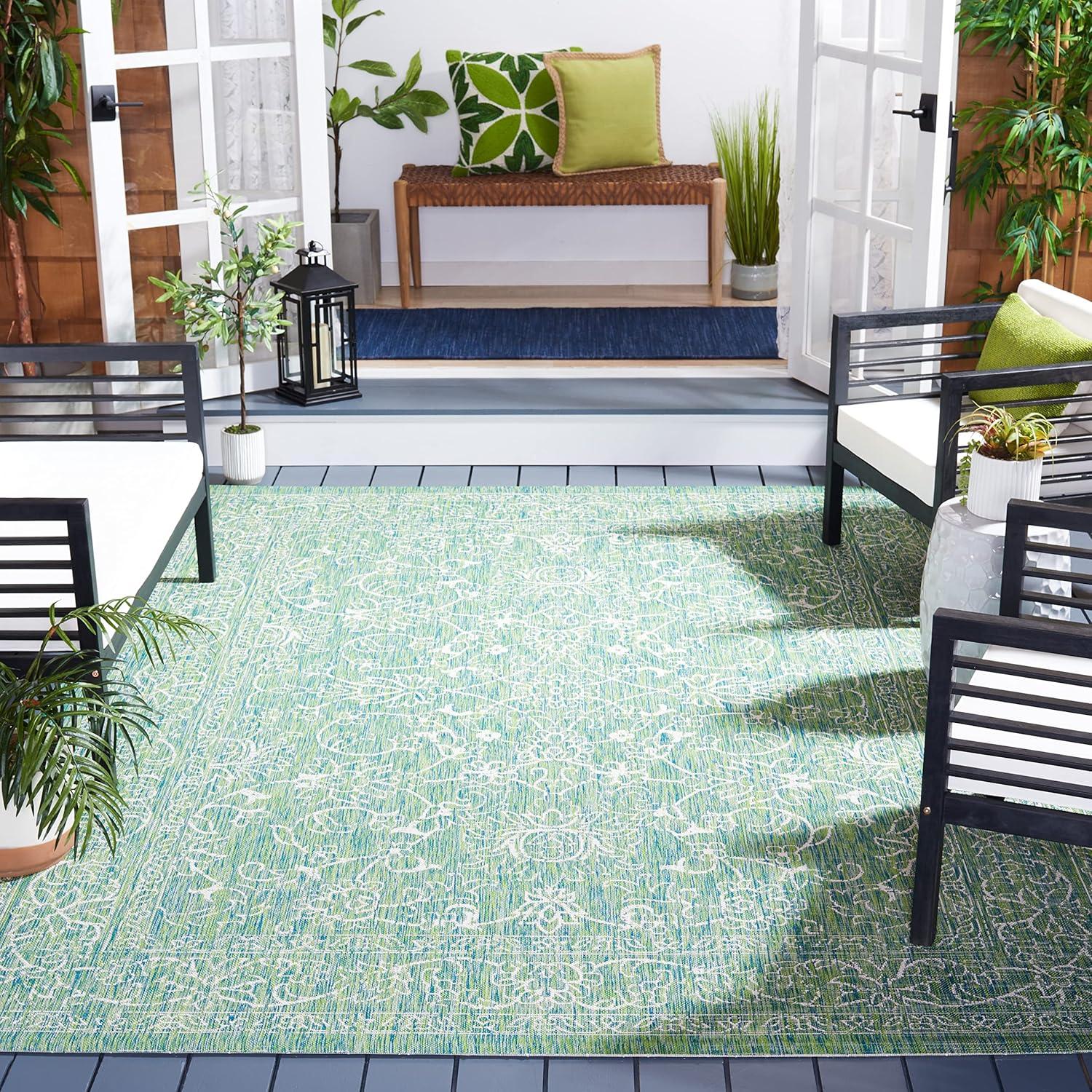 image:imageSAFAVIEH Washable Rug Outdoor Courtyard Collection 9 x 12 Aqua Blue amp Grey NonShedding amp Easy Cleaning Ideal for Patio Backyard Mudroom CY868037121GreenIvory