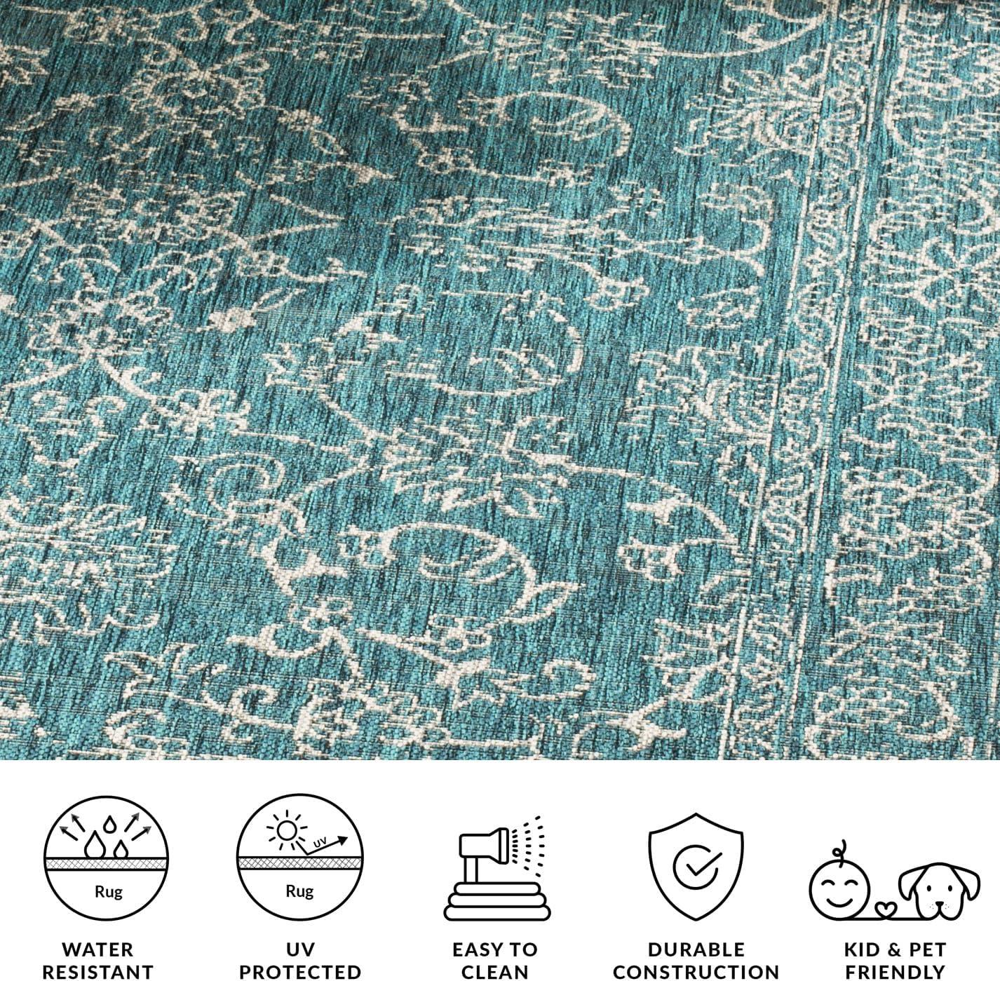 image:imageSAFAVIEH Washable Rug Outdoor Courtyard Collection 9 x 12 Aqua Blue amp Grey NonShedding amp Easy Cleaning Ideal for Patio Backyard Mudroom CY868037121Turquoise