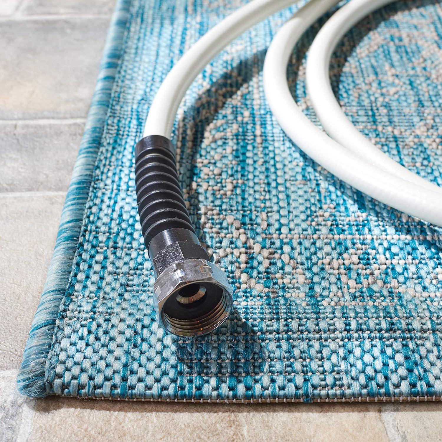 image:imageSAFAVIEH Washable Rug Outdoor Courtyard Collection 9 x 12 Aqua Blue amp Grey NonShedding amp Easy Cleaning Ideal for Patio Backyard Mudroom CY868037121AquaGrey