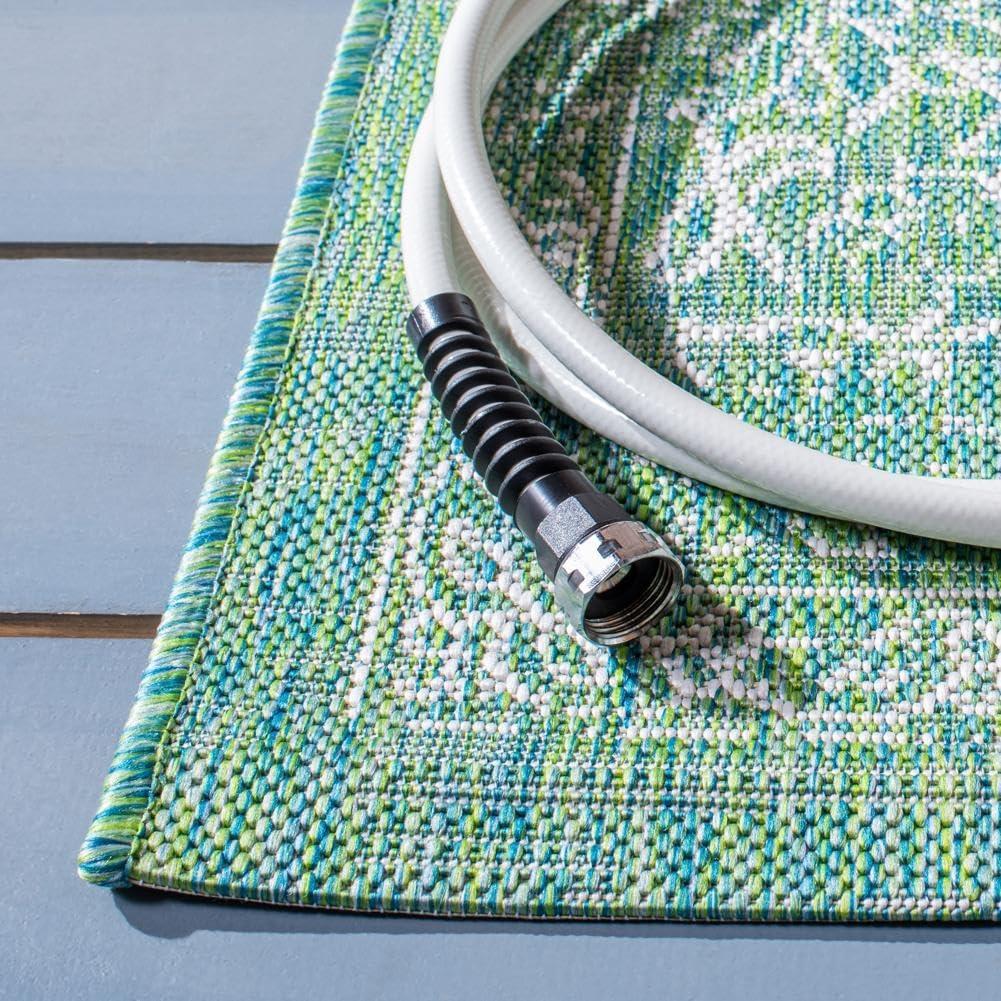 image:imageSAFAVIEH Washable Rug Outdoor Courtyard Collection 9 x 12 Aqua Blue amp Grey NonShedding amp Easy Cleaning Ideal for Patio Backyard Mudroom CY868037121GreenIvory