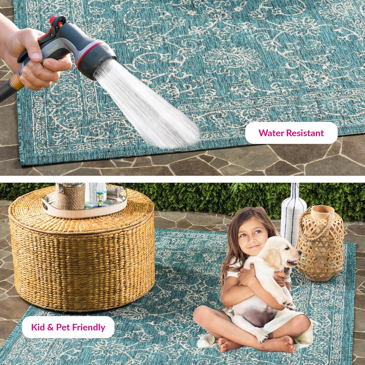 image:imageSAFAVIEH Washable Rug Outdoor Courtyard Collection 9 x 12 Aqua Blue amp Grey NonShedding amp Easy Cleaning Ideal for Patio Backyard Mudroom CY868037121Turquoise