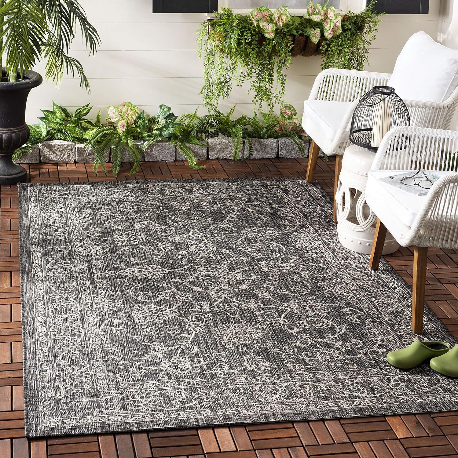 image:imageSAFAVIEH Washable Rug Outdoor Courtyard Collection 9 x 12 Aqua Blue amp Grey NonShedding amp Easy Cleaning Ideal for Patio Backyard Mudroom CY868037121BlackIvory