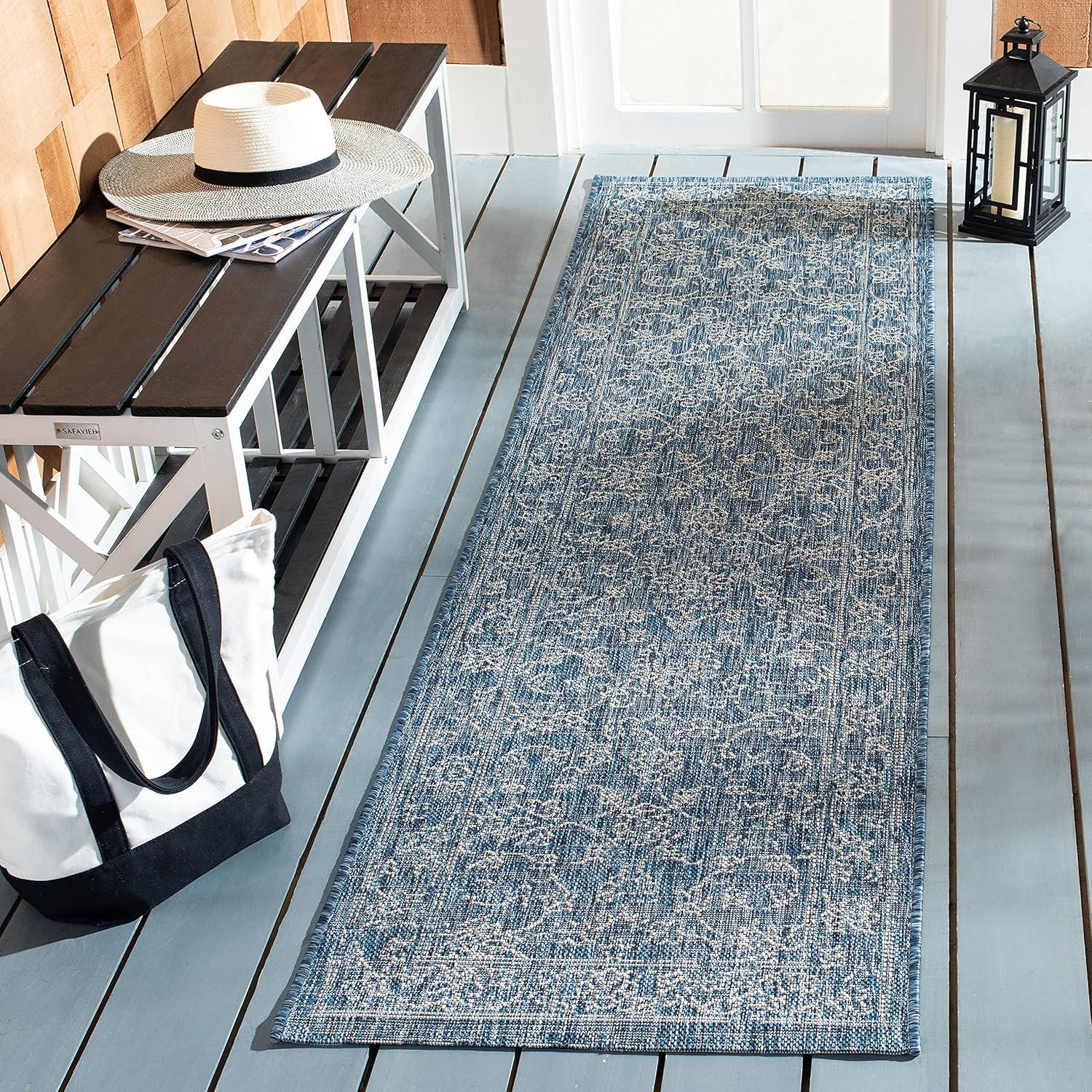 image:imageSAFAVIEH Washable Rug Outdoor Courtyard Collection 9 x 12 Aqua Blue amp Grey NonShedding amp Easy Cleaning Ideal for Patio Backyard Mudroom CY868037121NavyIvory