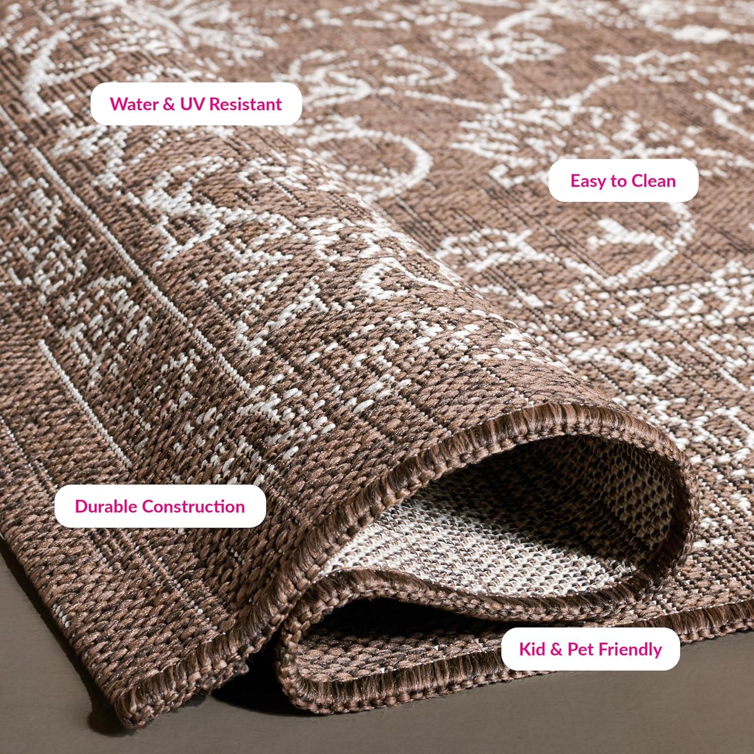 image:imageSAFAVIEH Washable Rug Outdoor Courtyard Collection 9 x 12 Aqua Blue amp Grey NonShedding amp Easy Cleaning Ideal for Patio Backyard Mudroom CY868037121BrownIvory