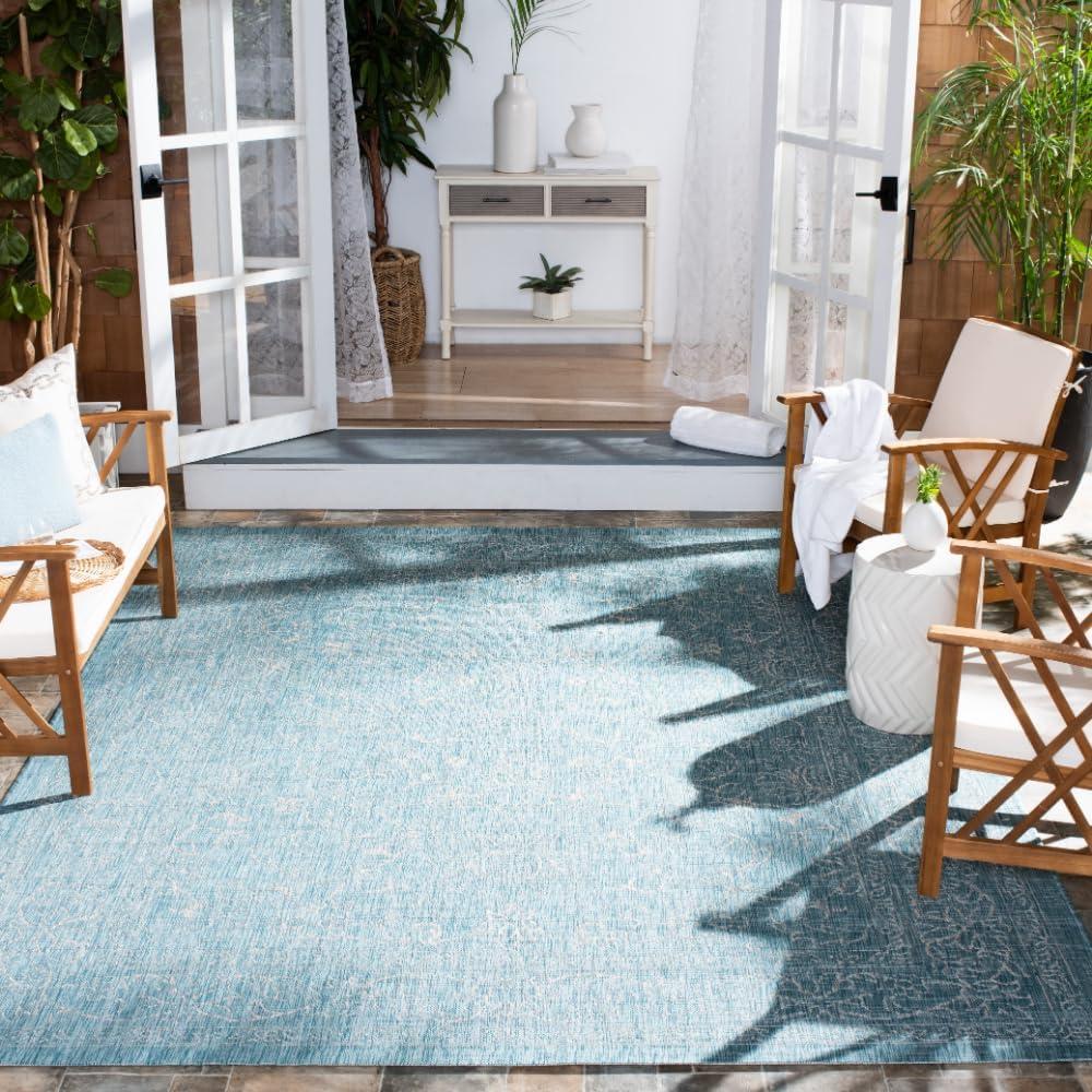 image:imageSAFAVIEH Washable Rug Outdoor Courtyard Collection 9 x 12 Aqua Blue amp Grey NonShedding amp Easy Cleaning Ideal for Patio Backyard Mudroom CY868037121AquaGrey