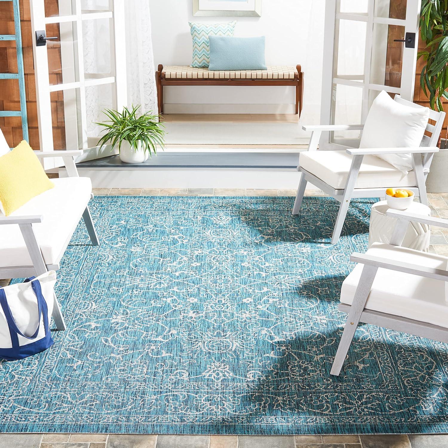 image:imageSAFAVIEH Washable Rug Outdoor Courtyard Collection 9 x 12 Aqua Blue amp Grey NonShedding amp Easy Cleaning Ideal for Patio Backyard Mudroom CY868037121Turquoise