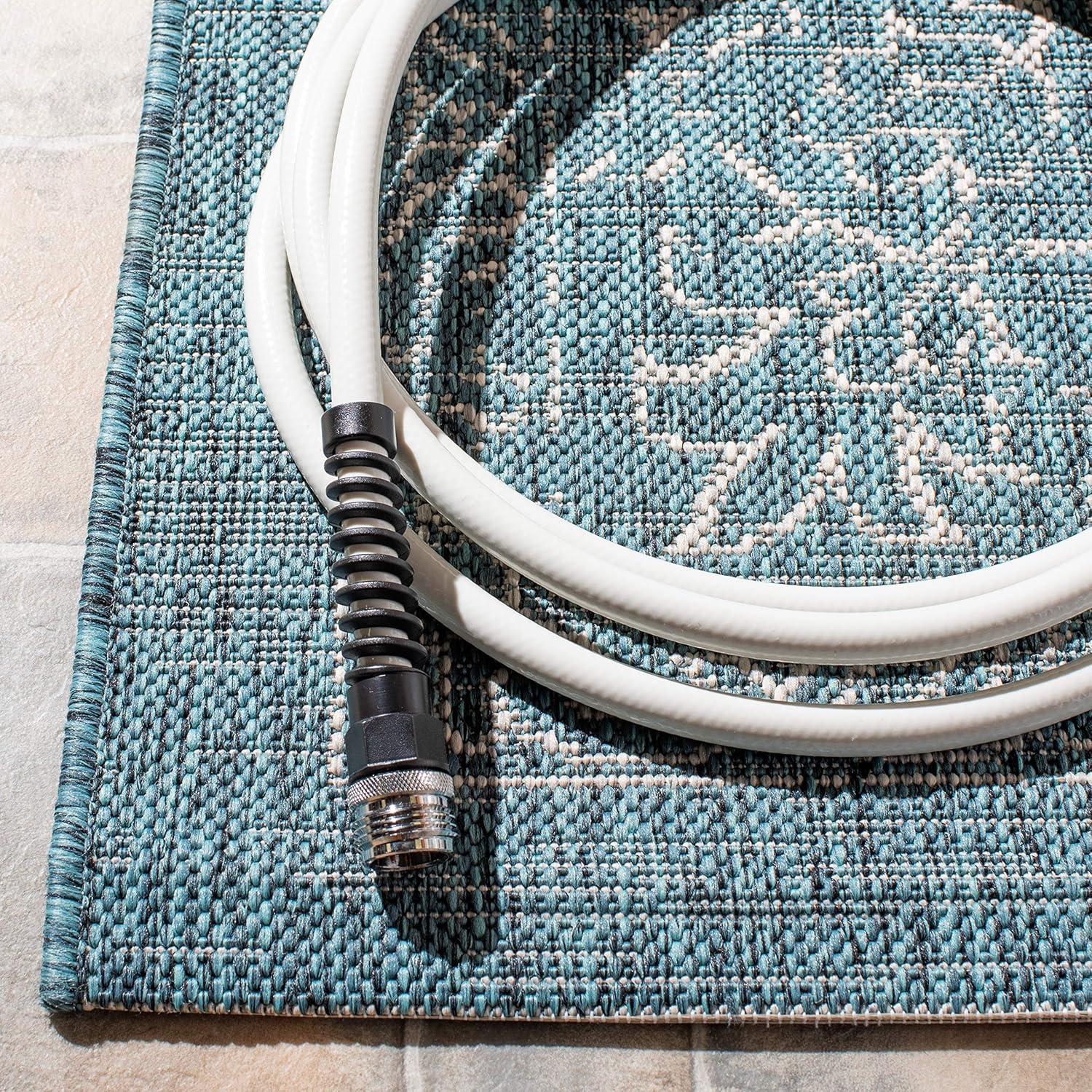 image:imageSAFAVIEH Washable Rug Outdoor Courtyard Collection 9 x 12 Aqua Blue amp Grey NonShedding amp Easy Cleaning Ideal for Patio Backyard Mudroom CY868037121Turquoise