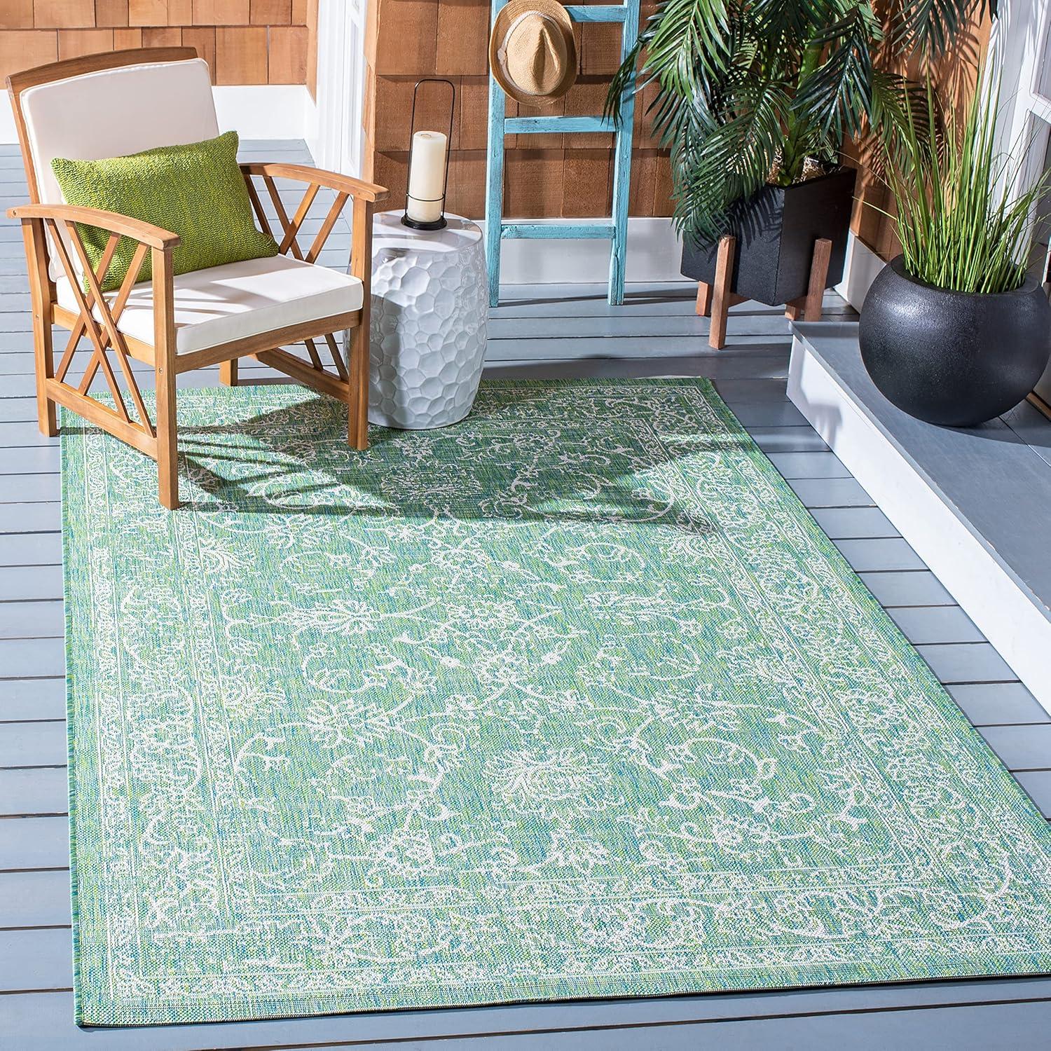 image:imageSAFAVIEH Washable Rug Outdoor Courtyard Collection 9 x 12 Aqua Blue amp Grey NonShedding amp Easy Cleaning Ideal for Patio Backyard Mudroom CY868037121GreenIvory