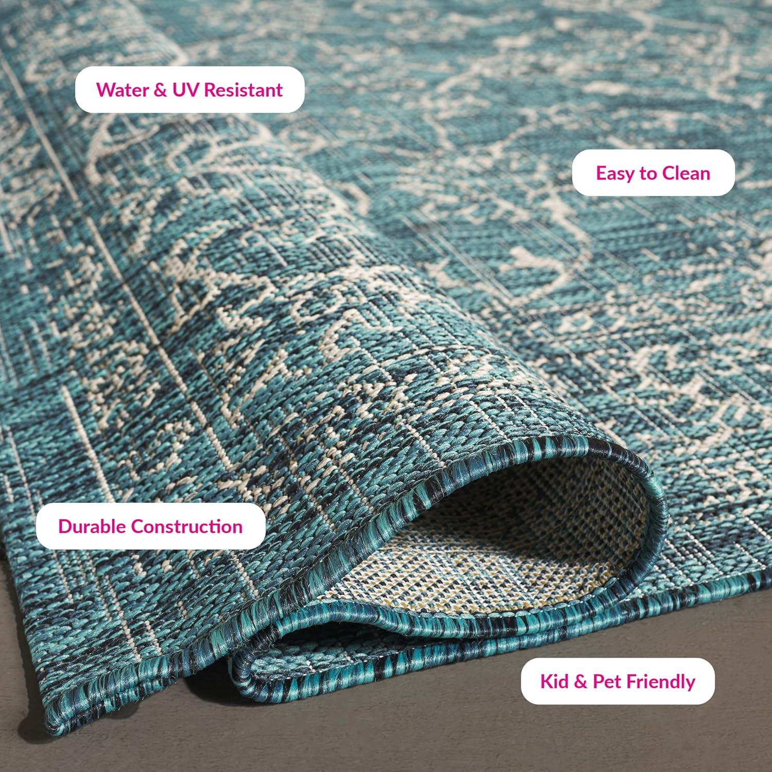 image:imageSAFAVIEH Washable Rug Outdoor Courtyard Collection 9 x 12 Aqua Blue amp Grey NonShedding amp Easy Cleaning Ideal for Patio Backyard Mudroom CY868037121Turquoise