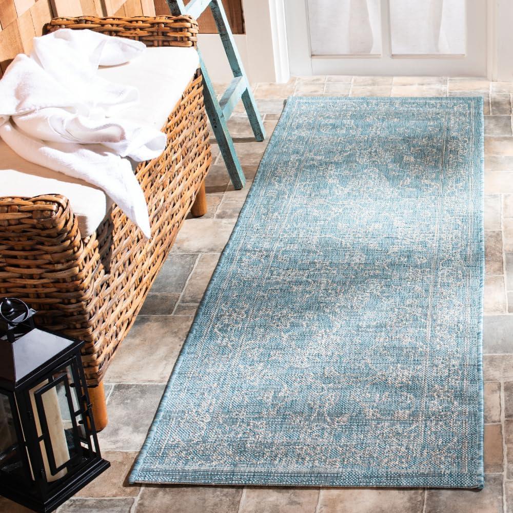 image:imageSAFAVIEH Washable Rug Outdoor Courtyard Collection 9 x 12 Aqua Blue amp Grey NonShedding amp Easy Cleaning Ideal for Patio Backyard Mudroom CY868037121AquaGrey