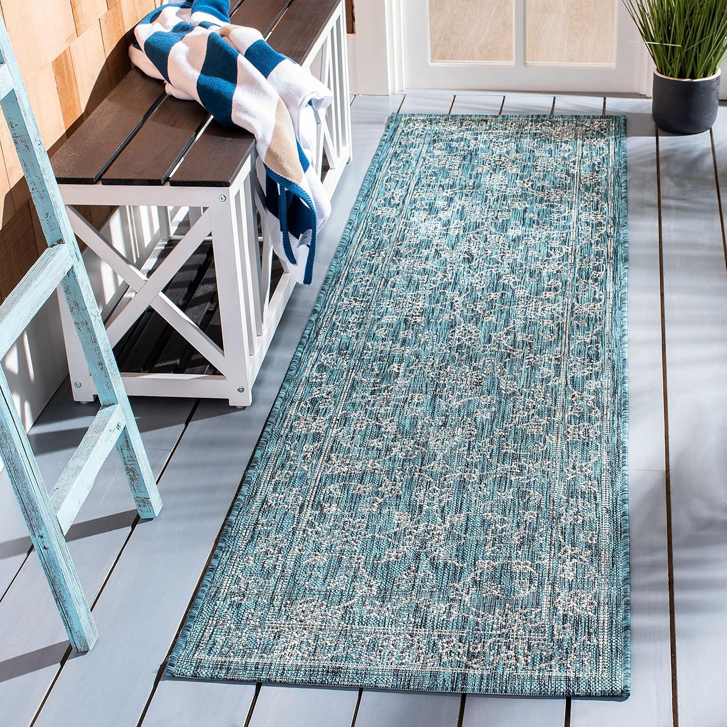image:imageSAFAVIEH Washable Rug Outdoor Courtyard Collection 9 x 12 Aqua Blue amp Grey NonShedding amp Easy Cleaning Ideal for Patio Backyard Mudroom CY868037121Turquoise