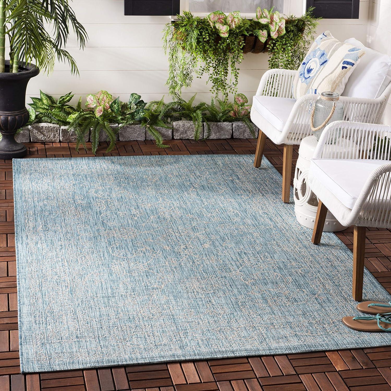 image:imageSAFAVIEH Washable Rug Outdoor Courtyard Collection 9 x 12 Aqua Blue amp Grey NonShedding amp Easy Cleaning Ideal for Patio Backyard Mudroom CY868037121AquaGrey
