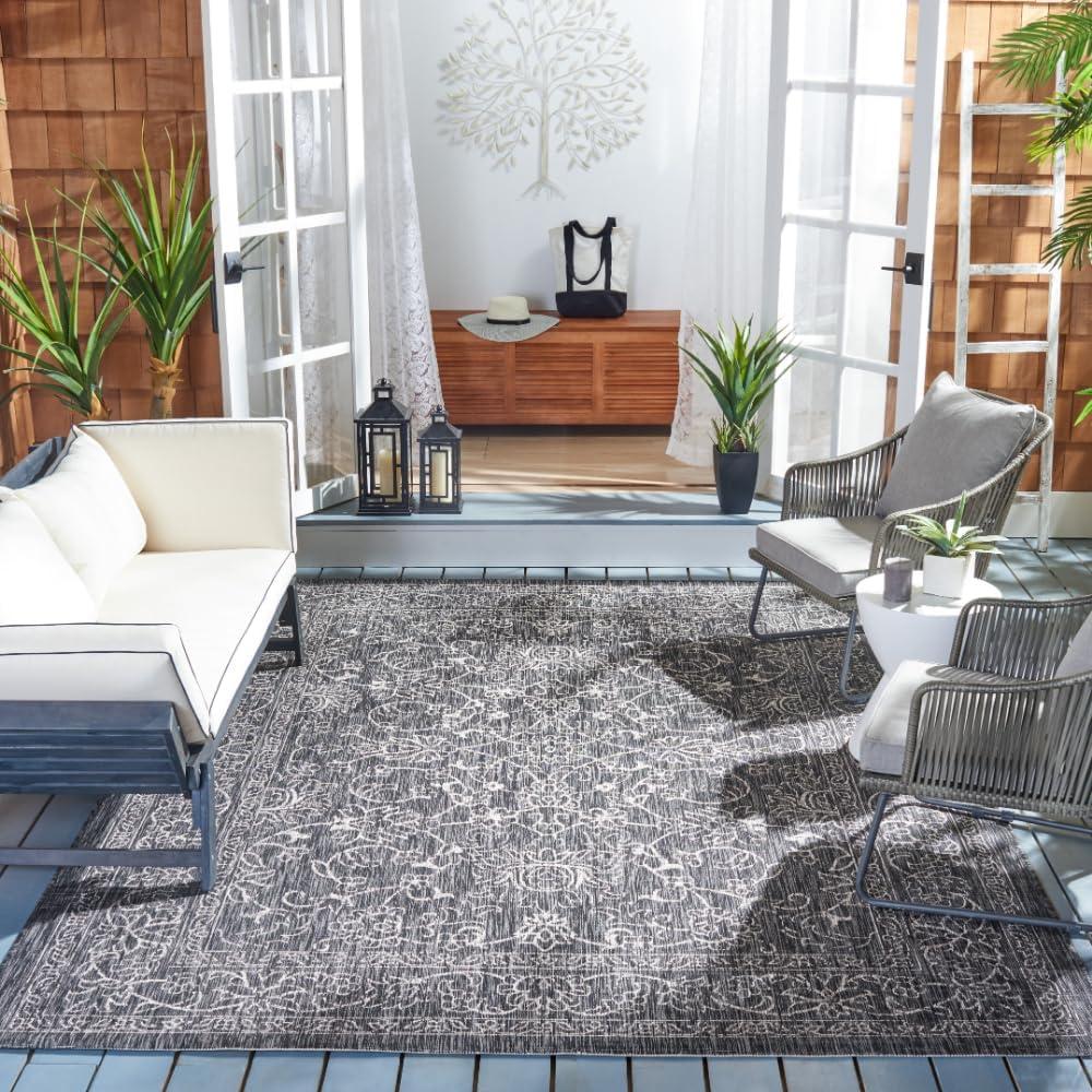 image:imageSAFAVIEH Washable Rug Outdoor Courtyard Collection 9 x 12 Aqua Blue amp Grey NonShedding amp Easy Cleaning Ideal for Patio Backyard Mudroom CY868037121BlackIvory