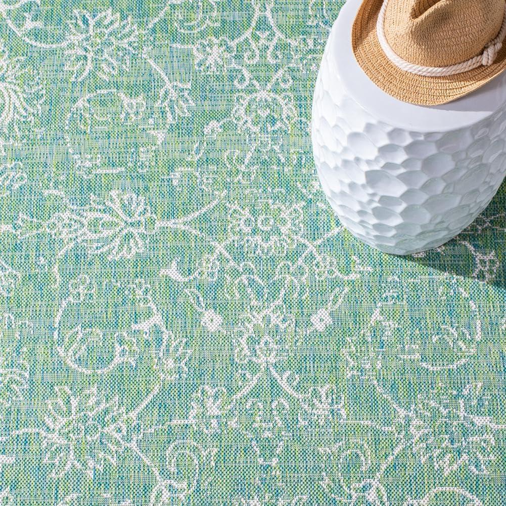 image:imageSAFAVIEH Washable Rug Outdoor Courtyard Collection 9 x 12 Aqua Blue amp Grey NonShedding amp Easy Cleaning Ideal for Patio Backyard Mudroom CY868037121GreenIvory
