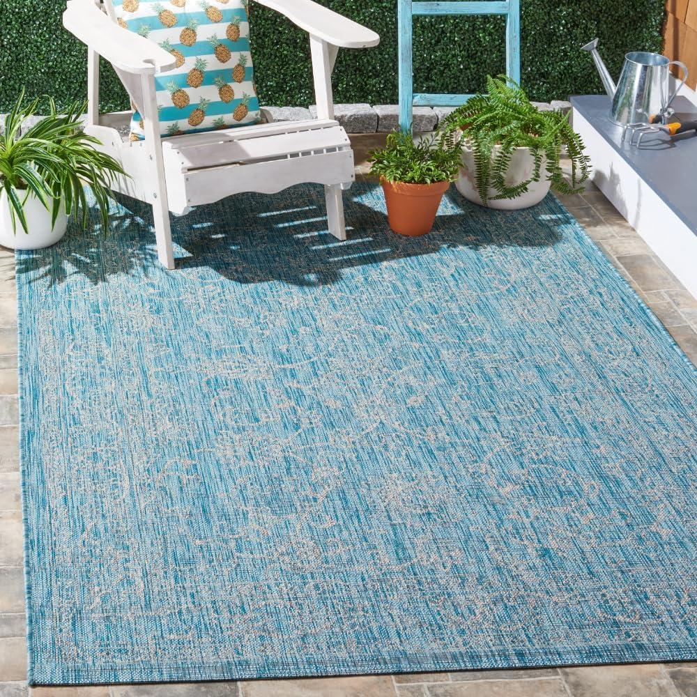 image:imageSAFAVIEH Washable Rug Outdoor Courtyard Collection 9 x 12 Aqua Blue amp Grey NonShedding amp Easy Cleaning Ideal for Patio Backyard Mudroom CY868037121AquaGrey