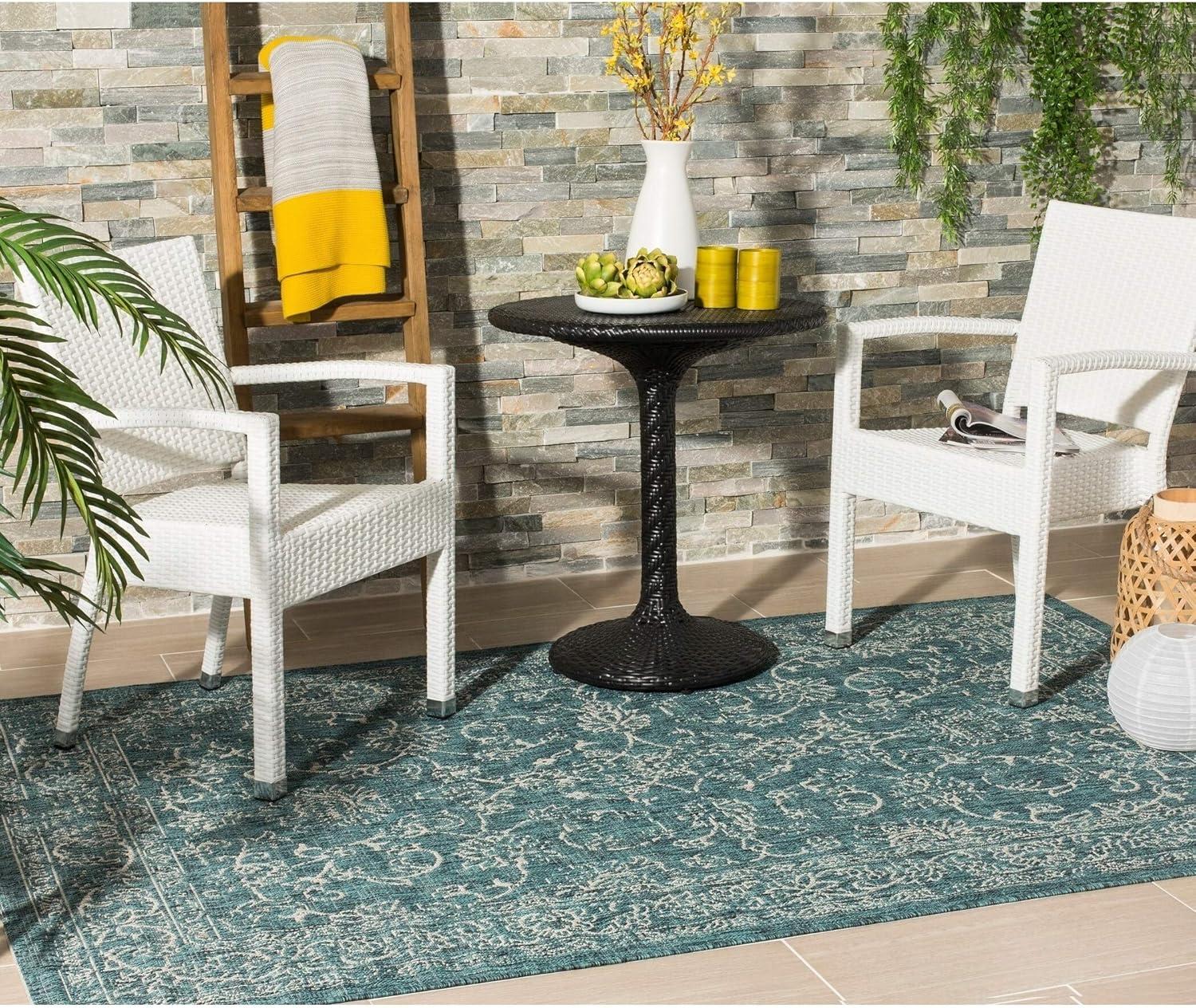 image:imageSAFAVIEH Washable Rug Outdoor Courtyard Collection 9 x 12 Aqua Blue amp Grey NonShedding amp Easy Cleaning Ideal for Patio Backyard Mudroom CY868037121Turquoise