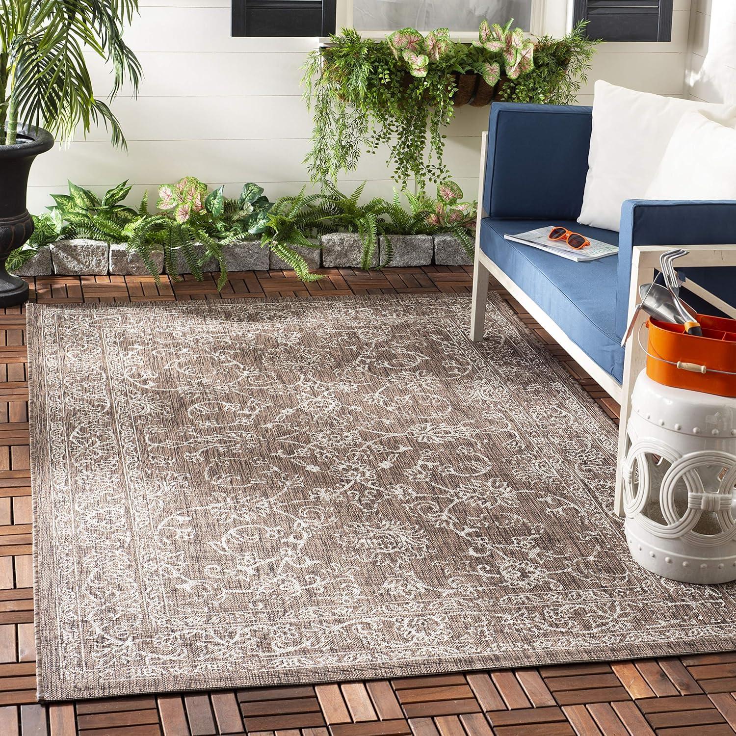 image:imageSAFAVIEH Washable Rug Outdoor Courtyard Collection 9 x 12 Aqua Blue amp Grey NonShedding amp Easy Cleaning Ideal for Patio Backyard Mudroom CY868037121BrownIvory