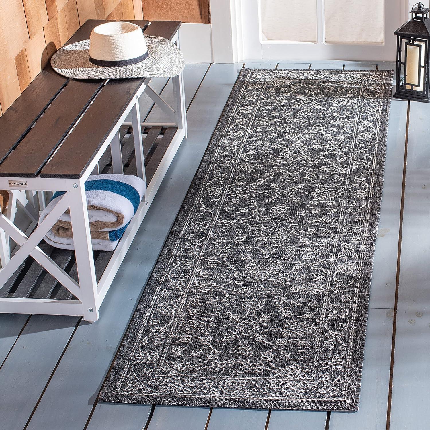 image:imageSAFAVIEH Washable Rug Outdoor Courtyard Collection 9 x 12 Aqua Blue amp Grey NonShedding amp Easy Cleaning Ideal for Patio Backyard Mudroom CY868037121BlackIvory