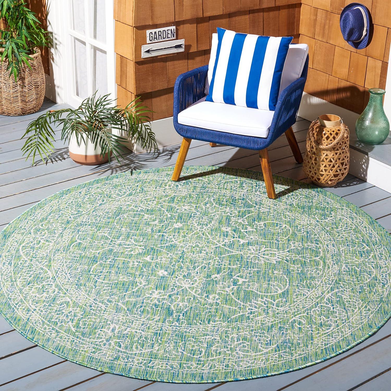 image:imageSAFAVIEH Washable Rug Outdoor Courtyard Collection 9 x 12 Aqua Blue amp Grey NonShedding amp Easy Cleaning Ideal for Patio Backyard Mudroom CY868037121GreenIvory