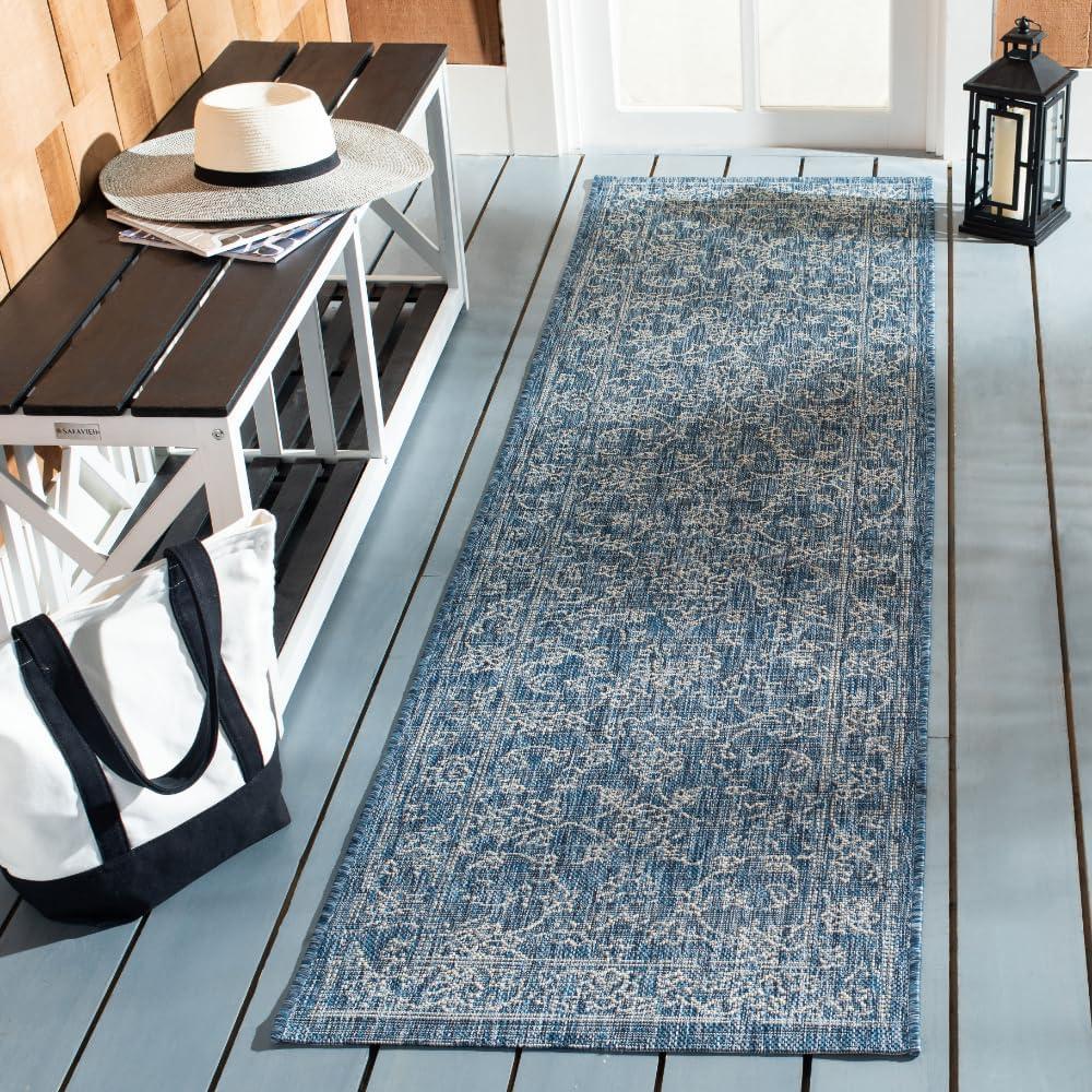 image:imageSAFAVIEH Washable Rug Outdoor Courtyard Collection 9 x 12 Aqua Blue amp Grey NonShedding amp Easy Cleaning Ideal for Patio Backyard Mudroom CY868037121NavyIvory