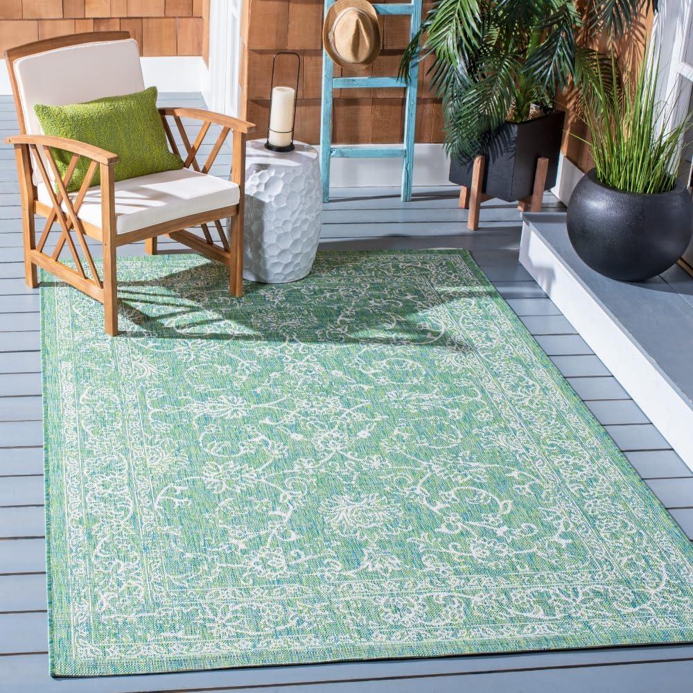 image:imageSAFAVIEH Washable Rug Outdoor Courtyard Collection 9 x 12 Aqua Blue amp Grey NonShedding amp Easy Cleaning Ideal for Patio Backyard Mudroom CY868037121GreenIvory