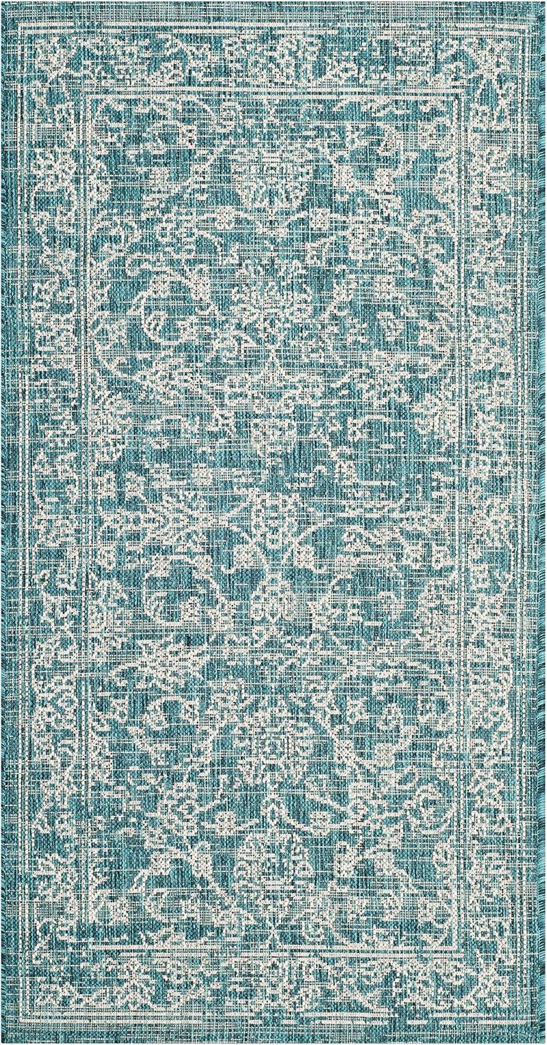image:imageSAFAVIEH Washable Rug Outdoor Courtyard Collection 9 x 12 Aqua Blue amp Grey NonShedding amp Easy Cleaning Ideal for Patio Backyard Mudroom CY868037121Turquoise