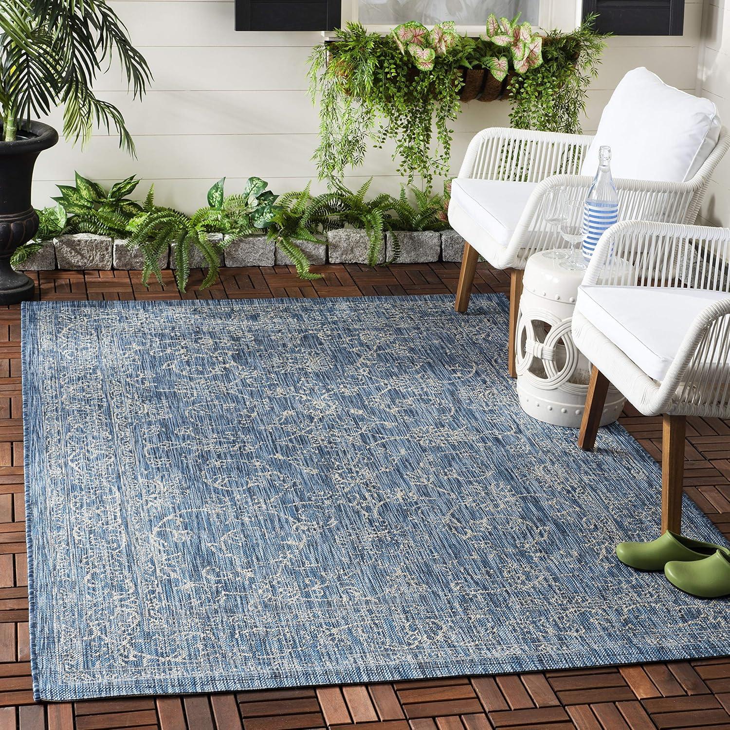 image:imageSAFAVIEH Washable Rug Outdoor Courtyard Collection 9 x 12 Aqua Blue amp Grey NonShedding amp Easy Cleaning Ideal for Patio Backyard Mudroom CY868037121NavyIvory