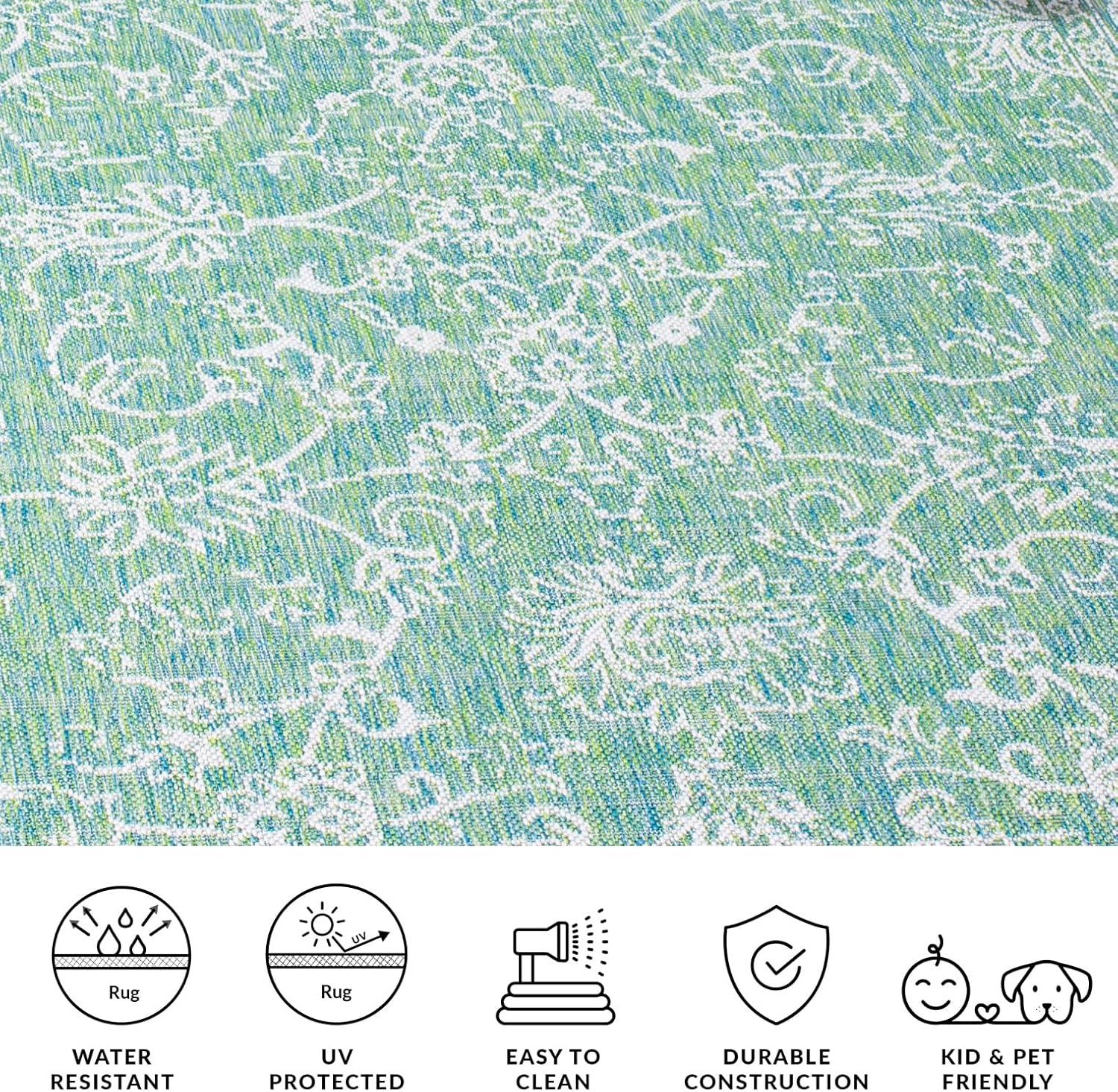 image:imageSAFAVIEH Washable Rug Outdoor Courtyard Collection 9 x 12 Aqua Blue amp Grey NonShedding amp Easy Cleaning Ideal for Patio Backyard Mudroom CY868037121GreenIvory