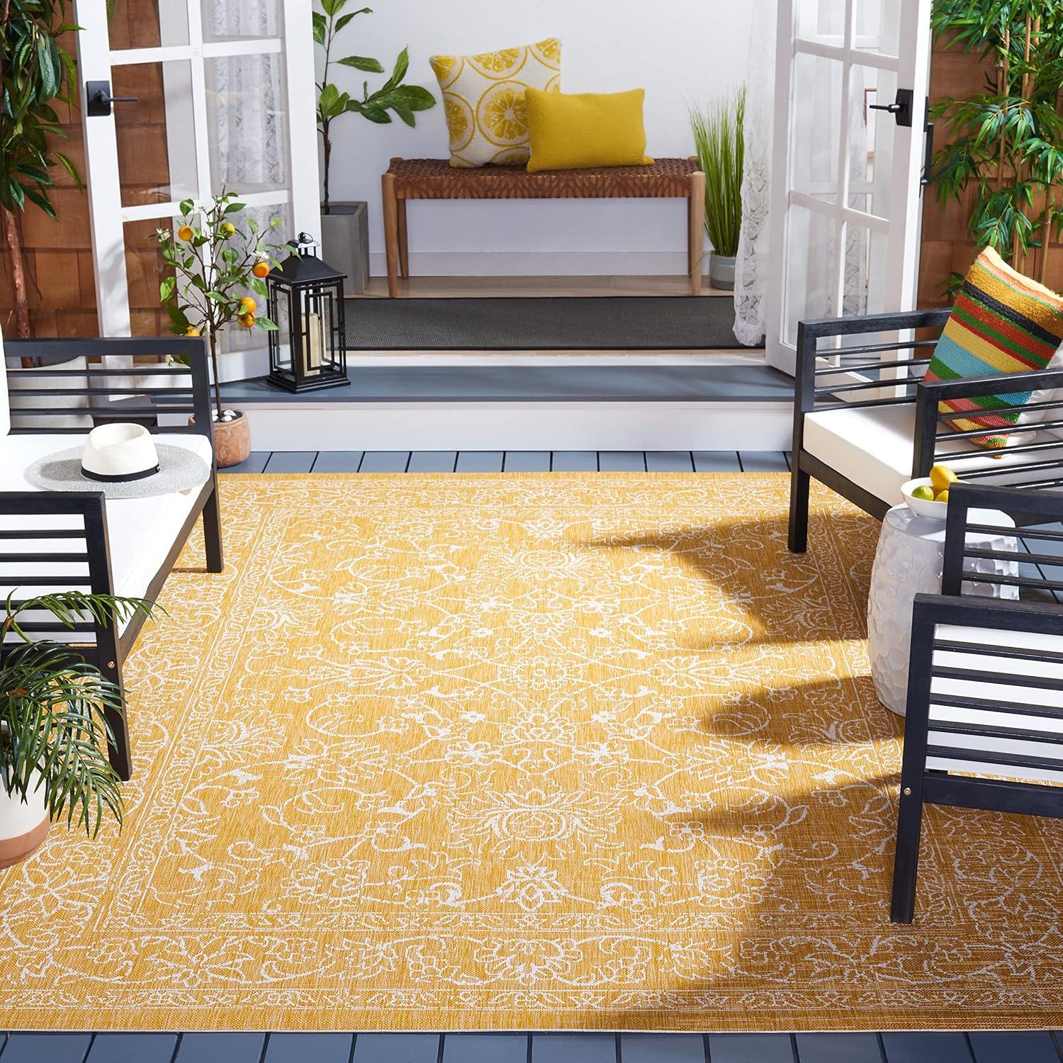 image:imageSAFAVIEH Washable Rug Outdoor Courtyard Collection 9 x 12 Aqua Blue amp Grey NonShedding amp Easy Cleaning Ideal for Patio Backyard Mudroom CY868037121GoldIvory