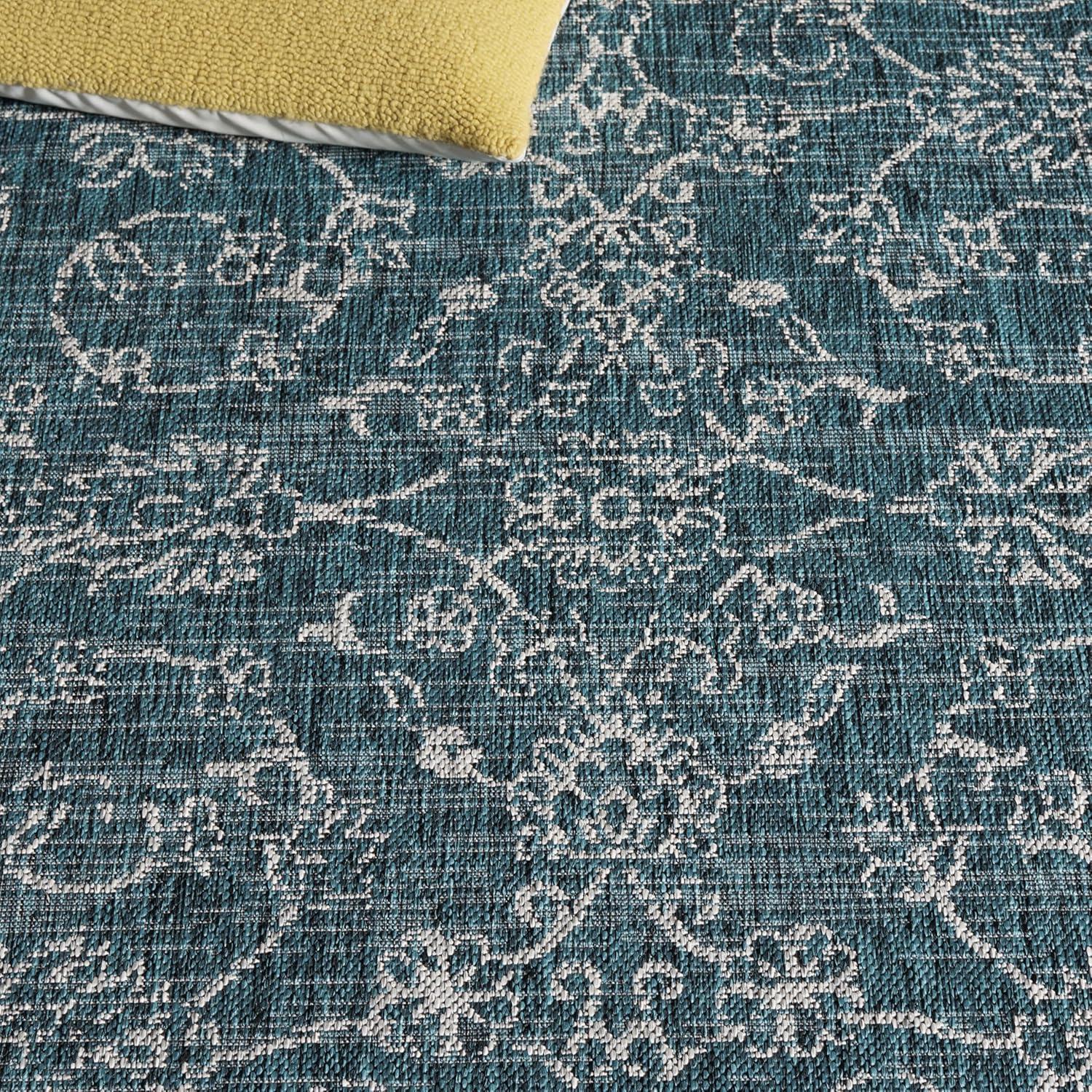 image:imageSAFAVIEH Washable Rug Outdoor Courtyard Collection 9 x 12 Aqua Blue amp Grey NonShedding amp Easy Cleaning Ideal for Patio Backyard Mudroom CY868037121Turquoise