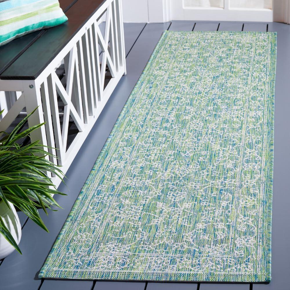 image:imageSAFAVIEH Washable Rug Outdoor Courtyard Collection 9 x 12 Aqua Blue amp Grey NonShedding amp Easy Cleaning Ideal for Patio Backyard Mudroom CY868037121GreenIvory