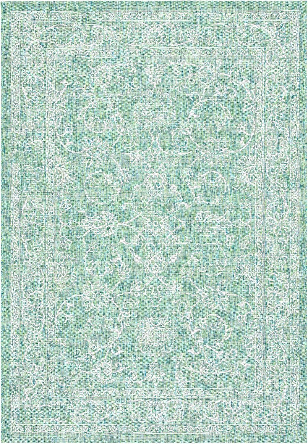 image:imageSAFAVIEH Washable Rug Outdoor Courtyard Collection 9 x 12 Aqua Blue amp Grey NonShedding amp Easy Cleaning Ideal for Patio Backyard Mudroom CY868037121GreenIvory