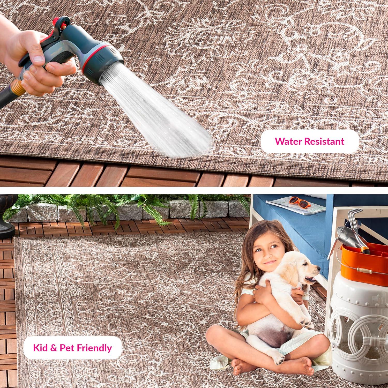image:imageSAFAVIEH Washable Rug Outdoor Courtyard Collection 9 x 12 Aqua Blue amp Grey NonShedding amp Easy Cleaning Ideal for Patio Backyard Mudroom CY868037121BrownIvory