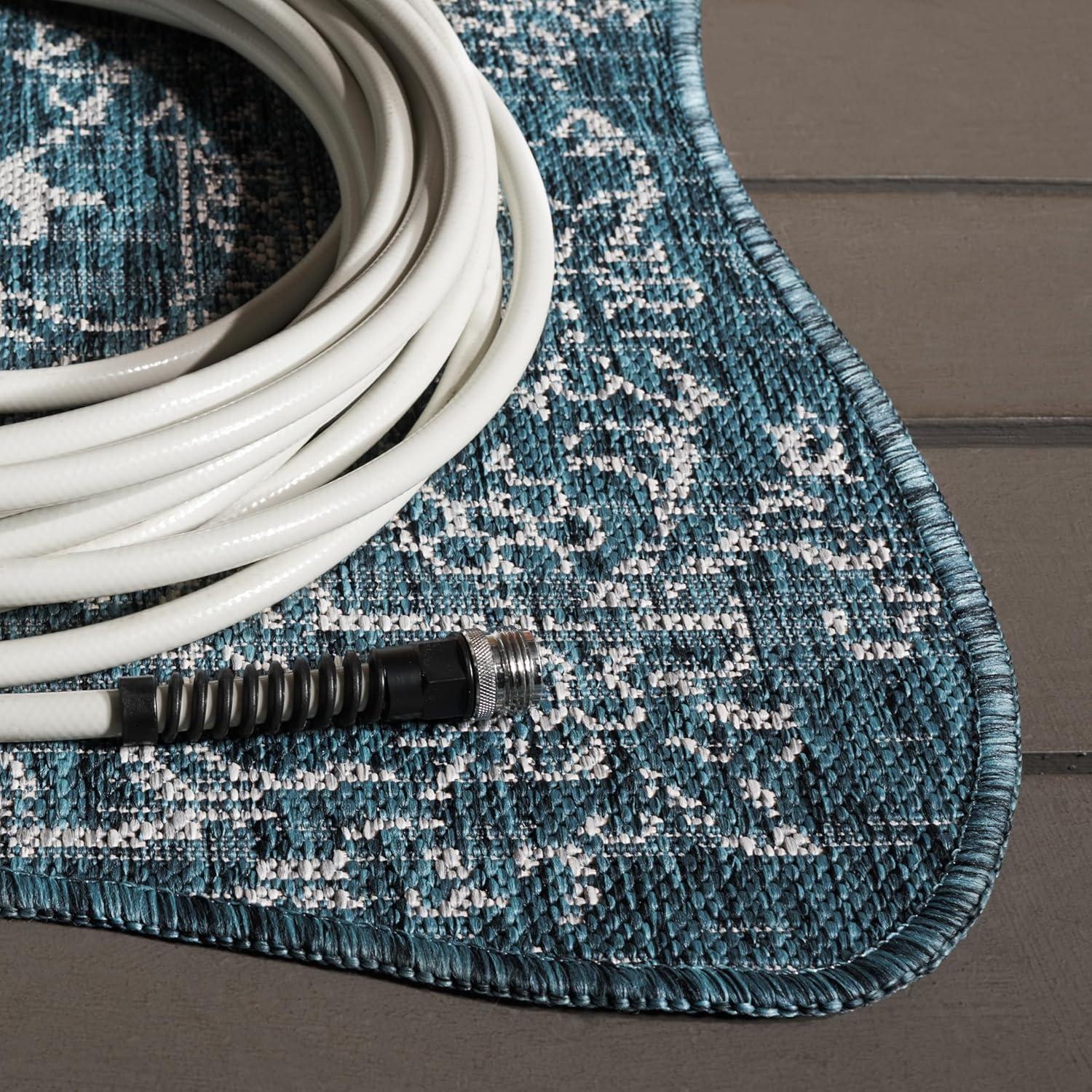 image:imageSAFAVIEH Washable Rug Outdoor Courtyard Collection 9 x 12 Aqua Blue amp Grey NonShedding amp Easy Cleaning Ideal for Patio Backyard Mudroom CY868037121NavyIvory