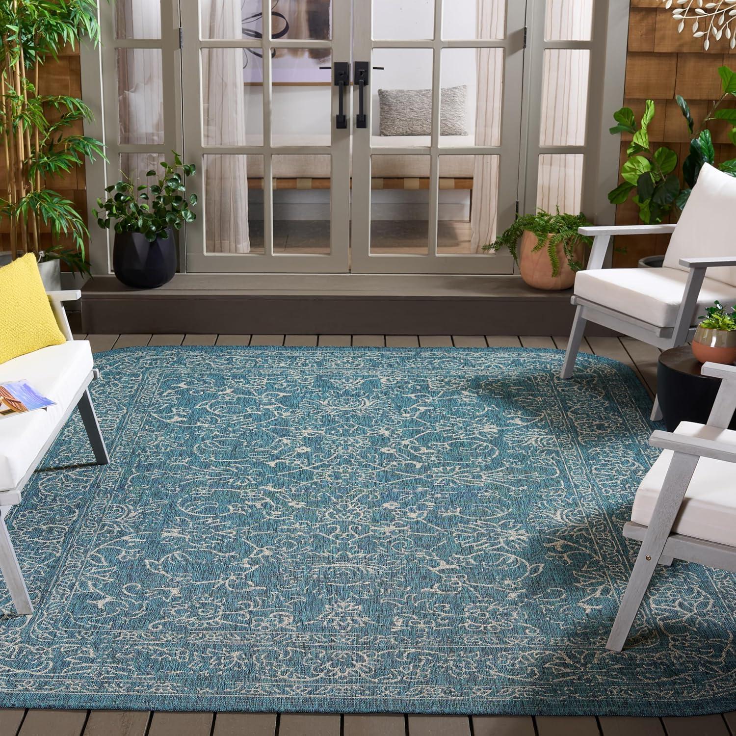 image:imageSAFAVIEH Washable Rug Outdoor Courtyard Collection 9 x 12 Aqua Blue amp Grey NonShedding amp Easy Cleaning Ideal for Patio Backyard Mudroom CY868037121NavyIvory