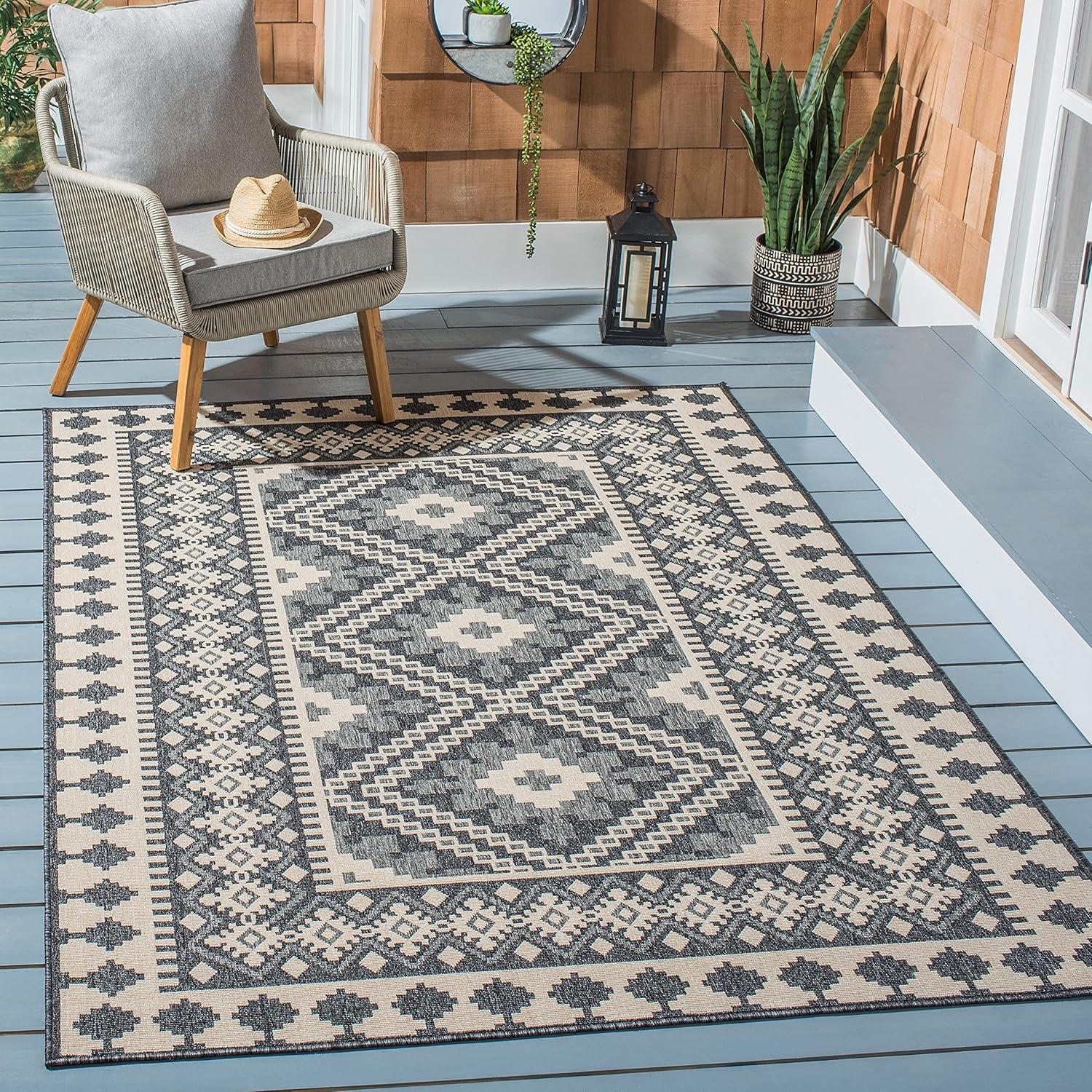 image:imageSAFAVIEH Washable Rug Outdoor Veranda Collection 9 x 12 Ivory amp Charcoal NonShedding amp Easy to Clean Ideal for Patio Backyard Mudroom VER0993435IvoryGrey