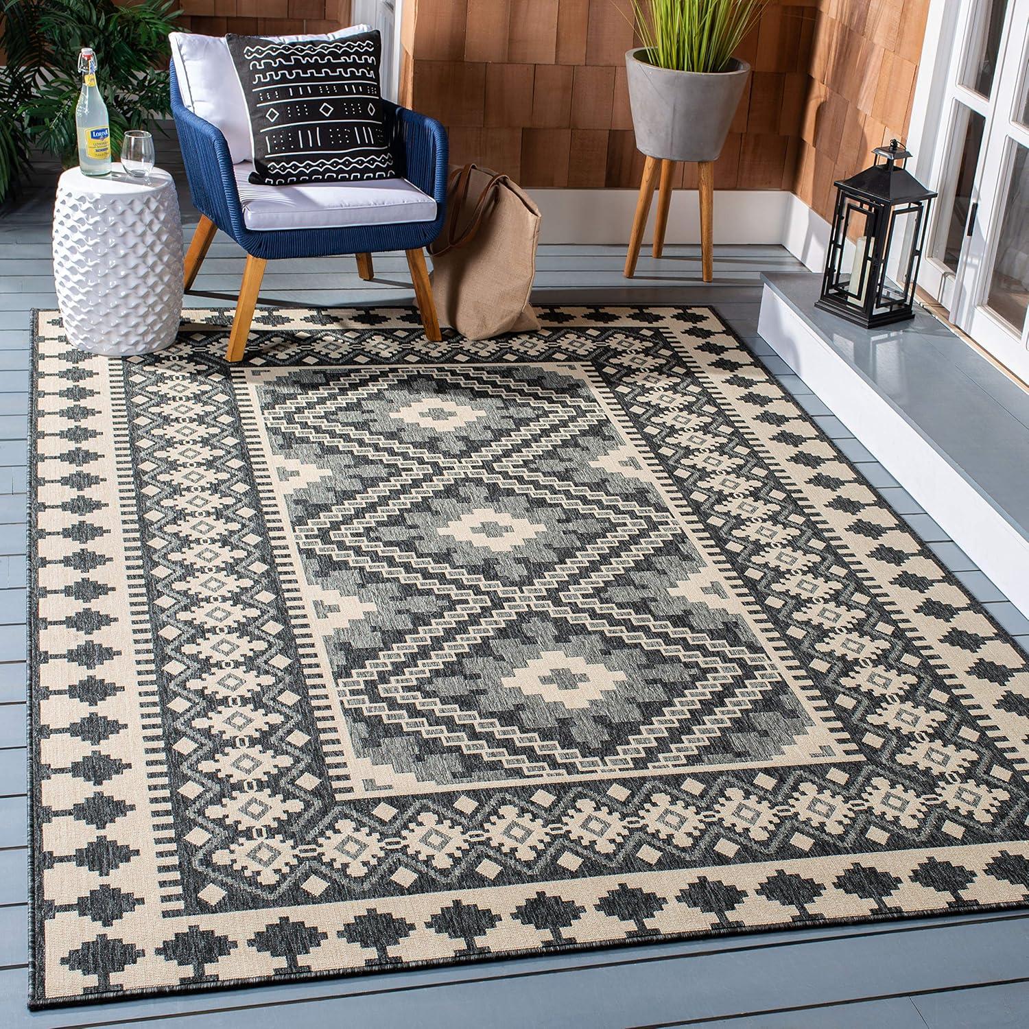 image:imageSAFAVIEH Washable Rug Outdoor Veranda Collection 9 x 12 Ivory amp Charcoal NonShedding amp Easy to Clean Ideal for Patio Backyard Mudroom VER0993435IvoryGrey