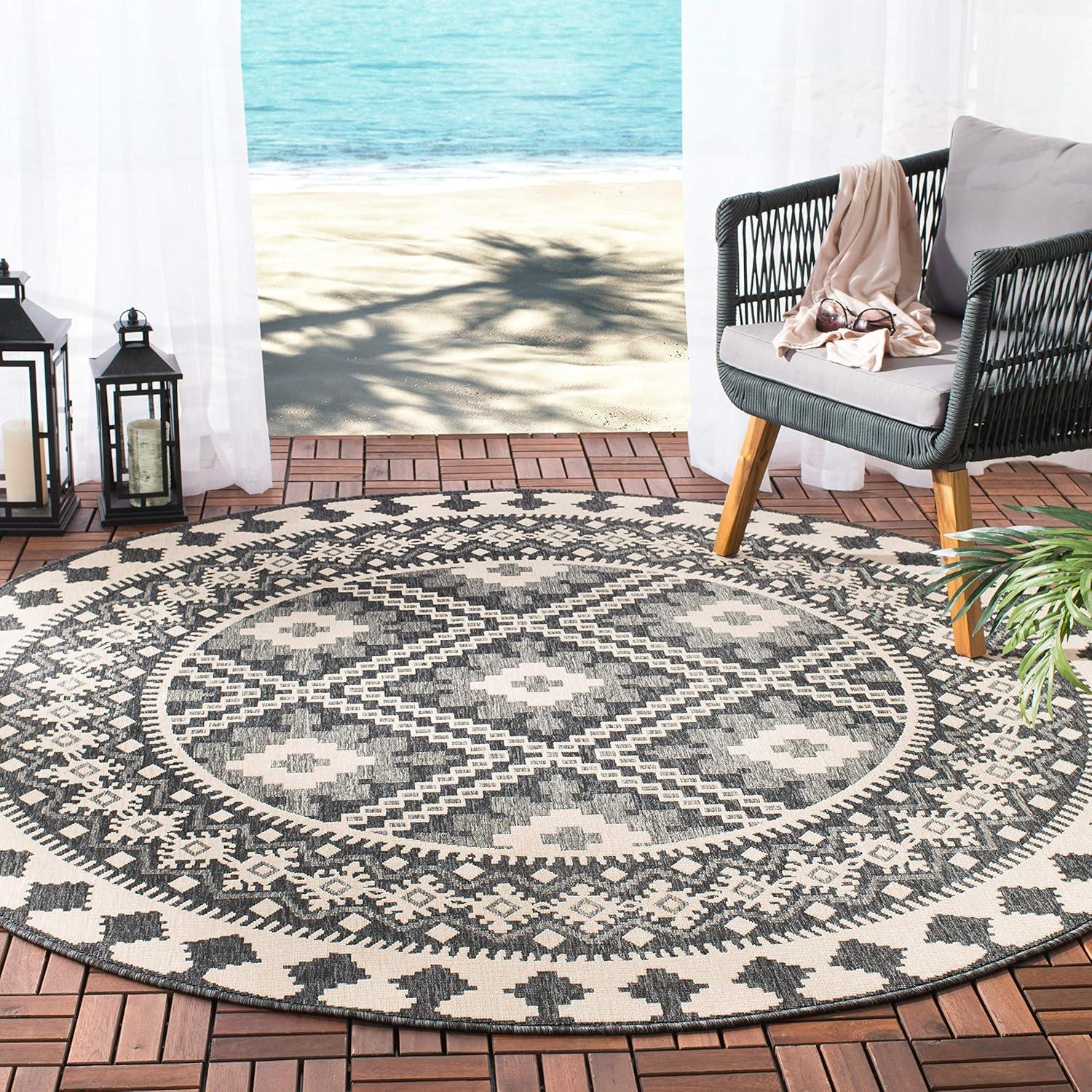 image:imageSAFAVIEH Washable Rug Outdoor Veranda Collection 9 x 12 Ivory amp Charcoal NonShedding amp Easy to Clean Ideal for Patio Backyard Mudroom VER0993435IvoryGrey