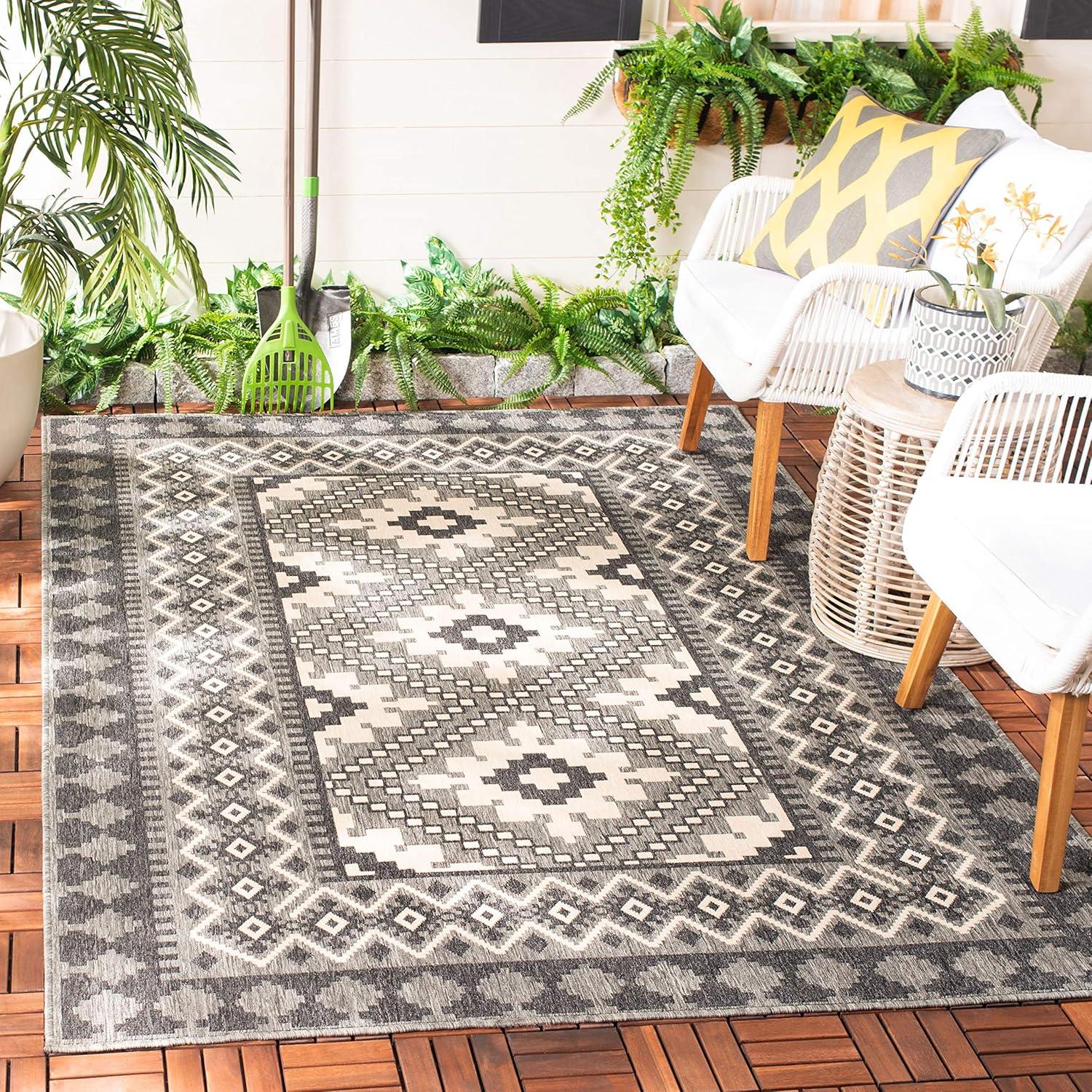 image:imageSAFAVIEH Washable Rug Outdoor Veranda Collection 9 x 12 Ivory amp Charcoal NonShedding amp Easy to Clean Ideal for Patio Backyard Mudroom VER0993435IvoryCharcoal