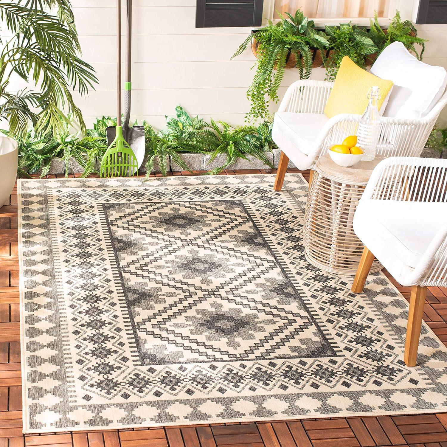 image:imageSAFAVIEH Washable Rug Outdoor Veranda Collection 9 x 12 Ivory amp Charcoal NonShedding amp Easy to Clean Ideal for Patio Backyard Mudroom VER0993435IvorySlate