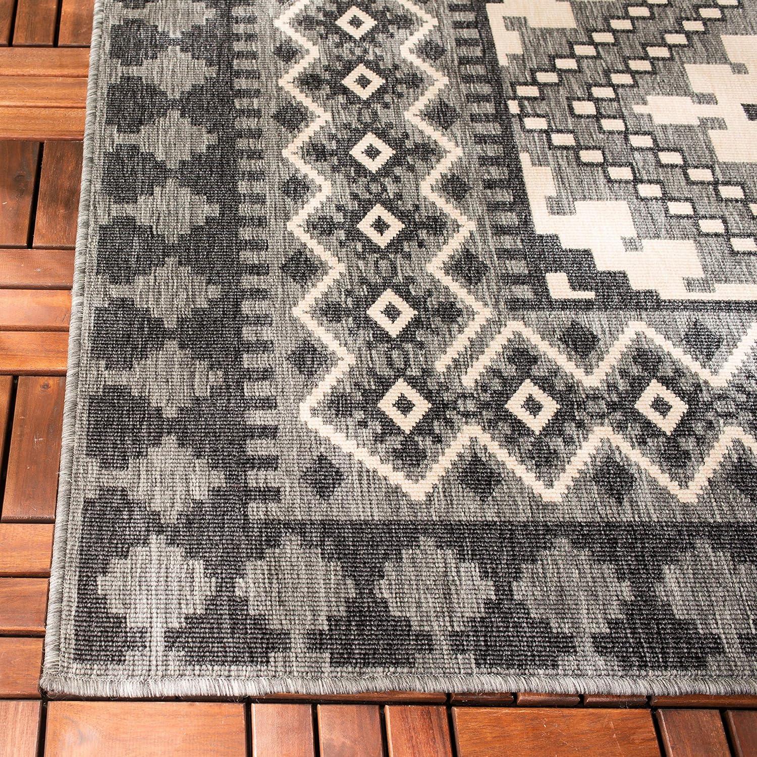 image:imageSAFAVIEH Washable Rug Outdoor Veranda Collection 9 x 12 Ivory amp Charcoal NonShedding amp Easy to Clean Ideal for Patio Backyard Mudroom VER0993435IvoryCharcoal