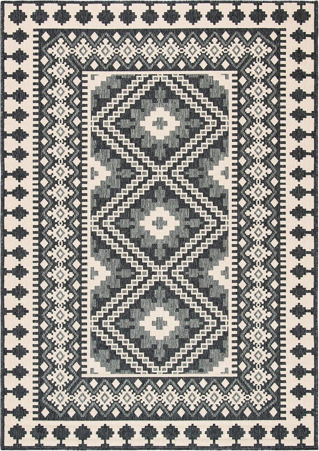 image:imageSAFAVIEH Washable Rug Outdoor Veranda Collection 9 x 12 Ivory amp Charcoal NonShedding amp Easy to Clean Ideal for Patio Backyard Mudroom VER0993435IvoryGrey
