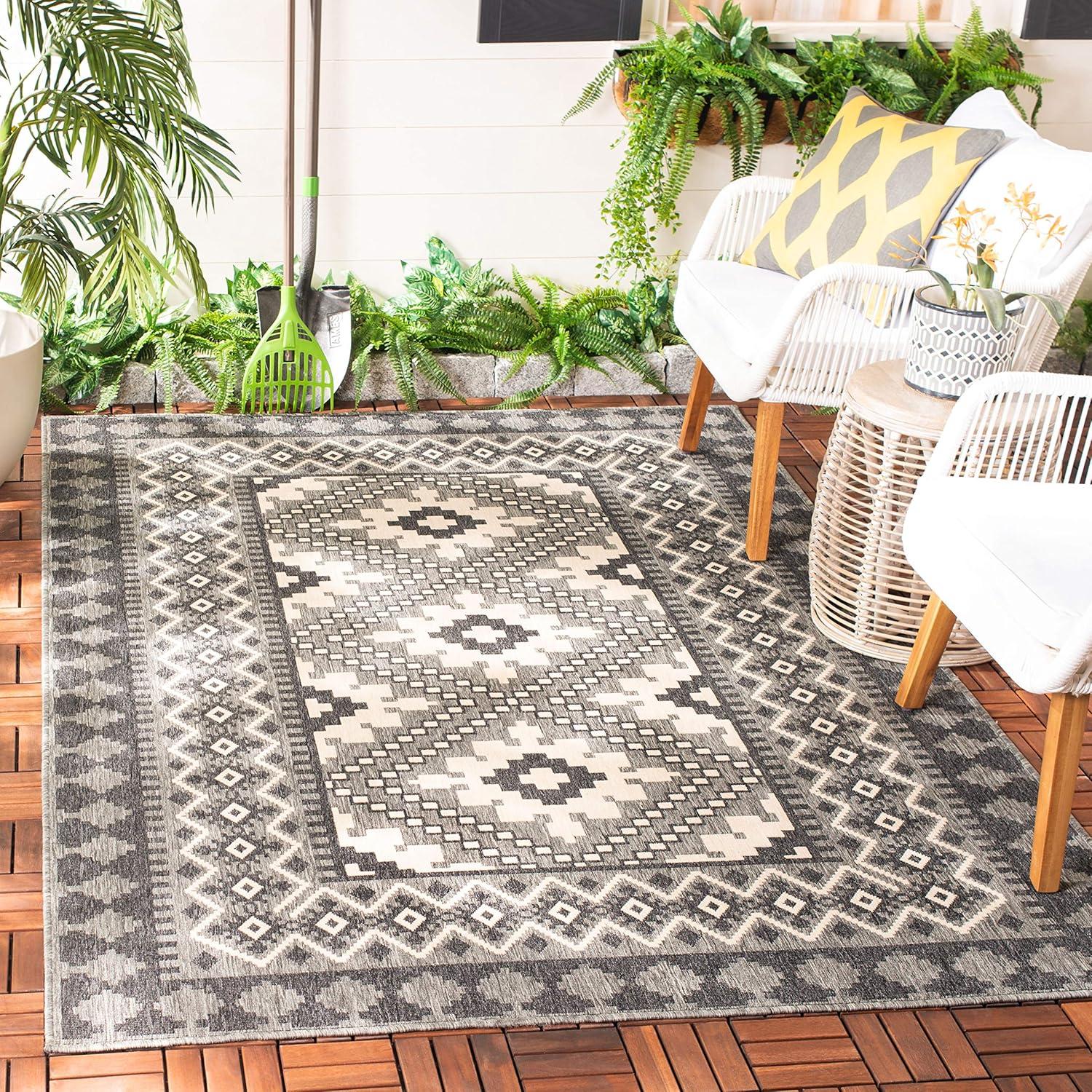 image:imageSAFAVIEH Washable Rug Outdoor Veranda Collection 9 x 12 Ivory amp Charcoal NonShedding amp Easy to Clean Ideal for Patio Backyard Mudroom VER0993435IvoryCharcoal